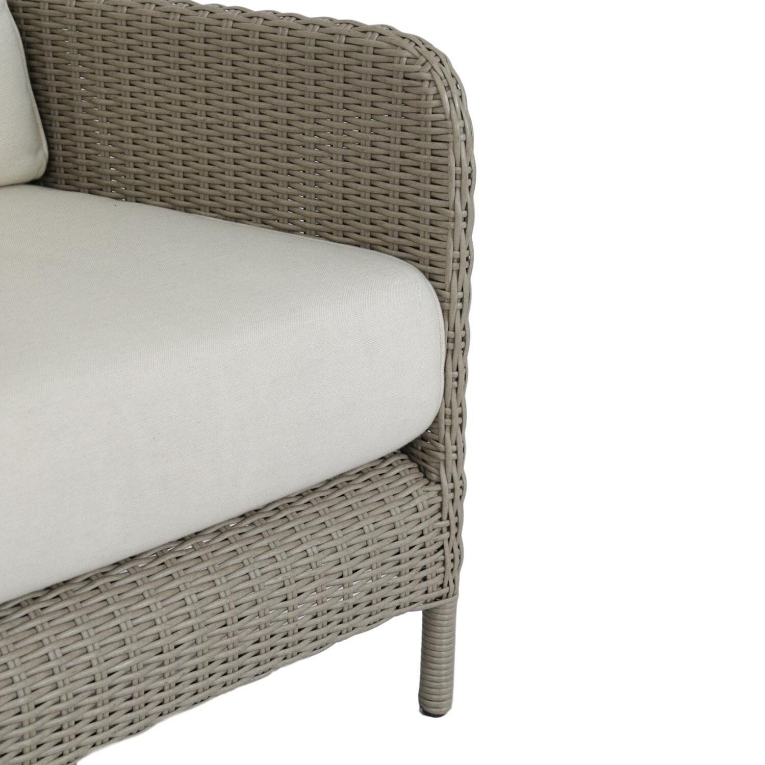 Manhattan Wicker Patio Dining Chair in Canvas Granite w/ Self Welt By Sunset West - Corner View - Shown in Canvas Natural finish - White Background thumbnail