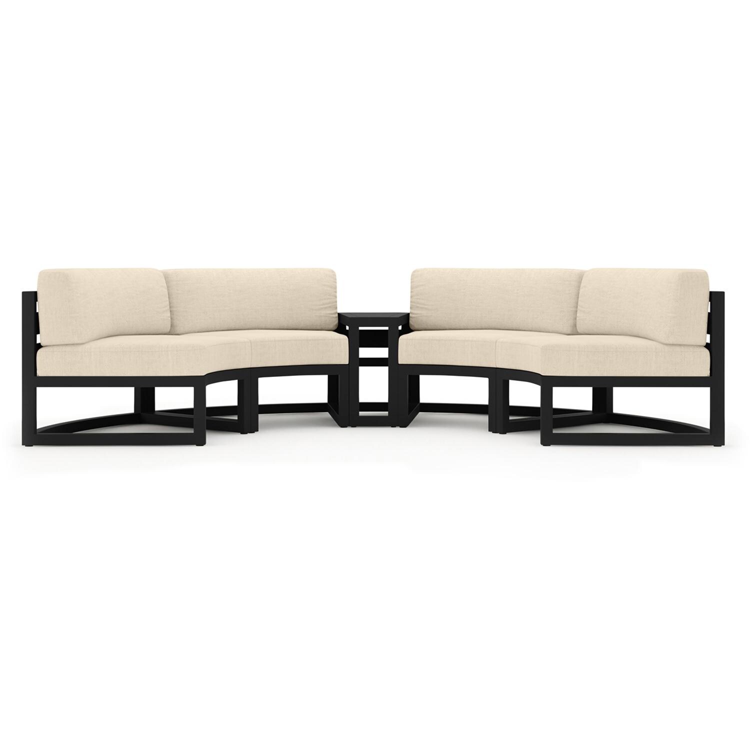 Lakeview MSTYCV-BK-3CSEC-CF Misty Cove 3 Pc Aluminum Curve Sectional Set in Black w/Wedge End Table & Canvas Flax Cushions by Lakeview Outdoor Designs - Set Front View - White Background thumbnail