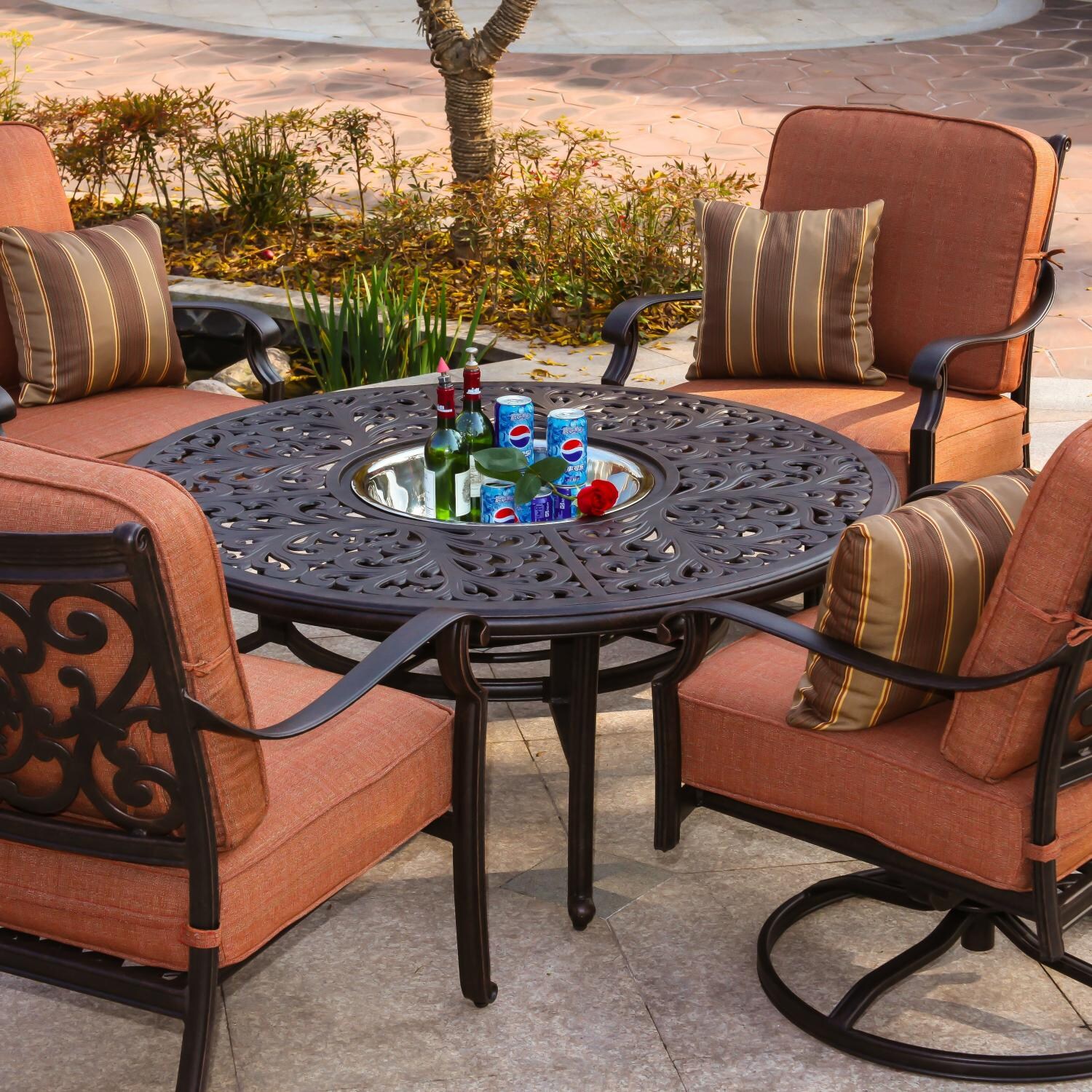 Chatt Table Darlee St. Cruz 5 Piece Cast Aluminum Patio Conversation Seating Set ...
