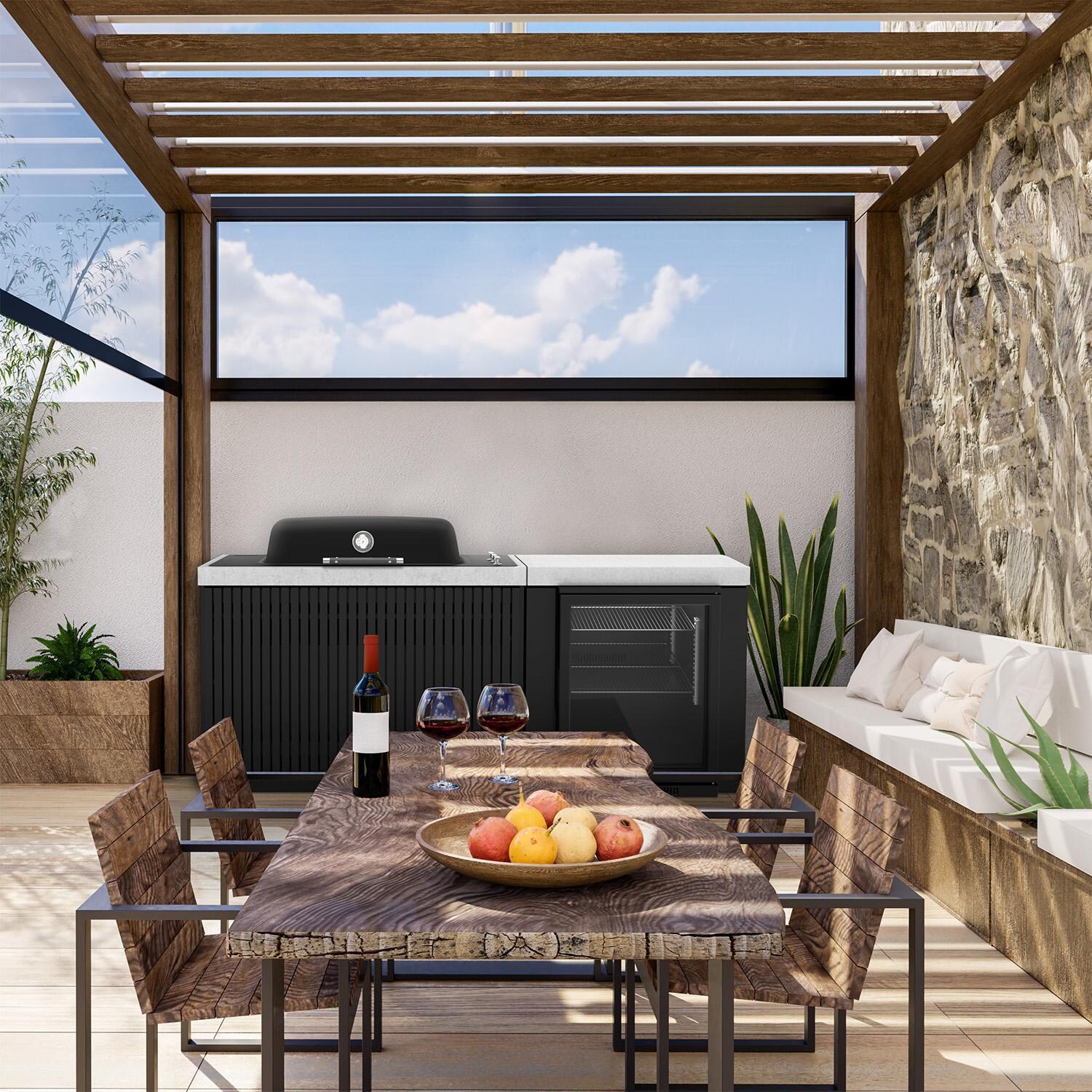 Everdure 6 1/2 Ft Outdoor Kitchen Island w/ Marine Grade Aluminum Cabinets in Black - By Dining Area - Lifestyle thumbnail