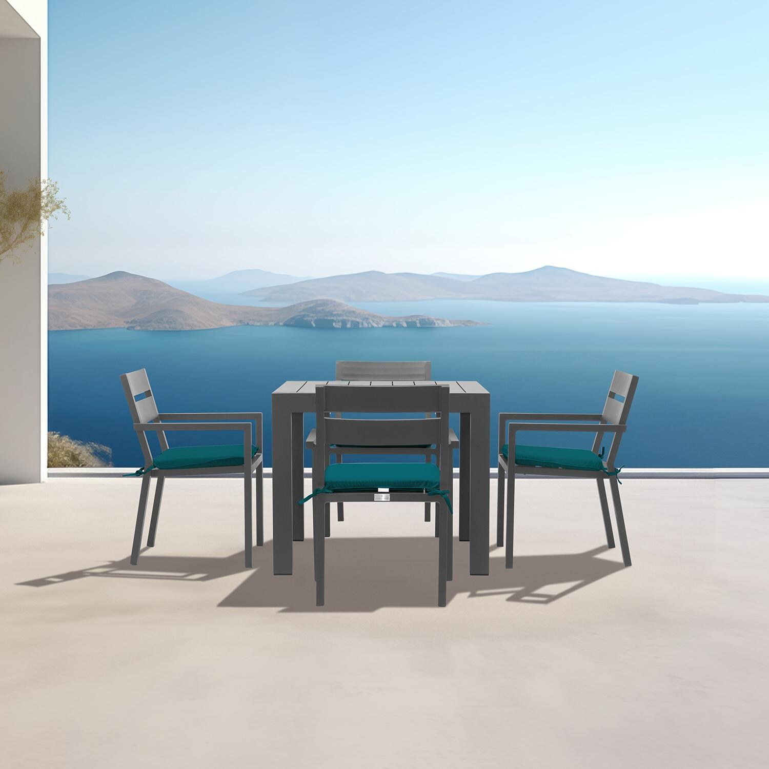 Calm Bay Classic 5 Pc Square Aluminum Dining Set in Slate/Spectrum Peacock by Lakeview Outdoor Designs