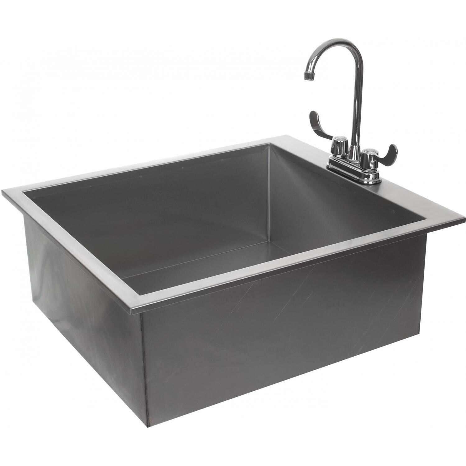 BBQGuys Signature Series 24-Inch Outdoor Rated Drop In Deep Sink With Hot/Cold Faucet - DISCONTINUED