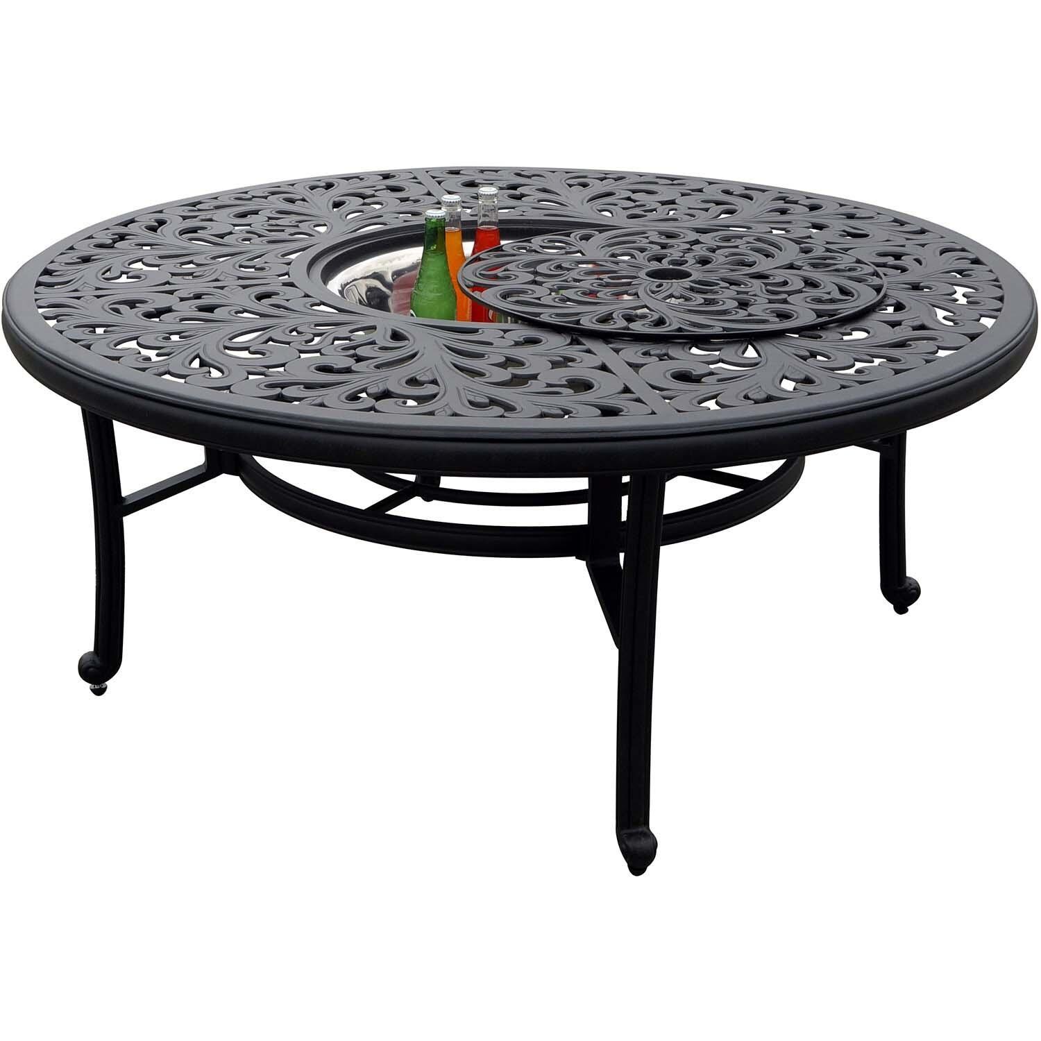 Santa Anita 9 Pc Cast Aluminum Seating Set in Antique Bronze/Sesame by Darlee - Table Lid Off - White Background thumbnail