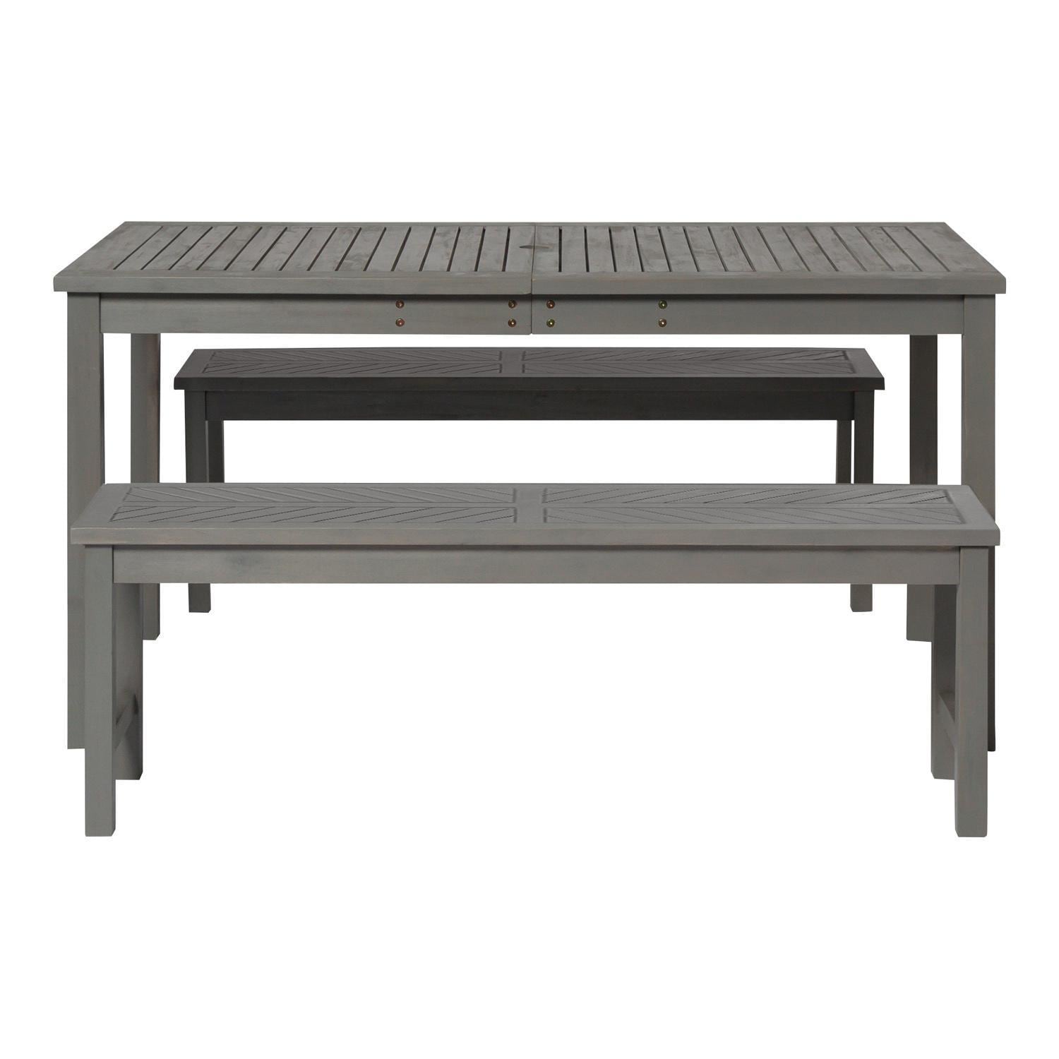 Ultimate Patio Wishlake 3 Piece Acacia Patio Dining Set W/ 60 X 32 Inch Rectangular Table - Gray Wash - Front View thumbnail