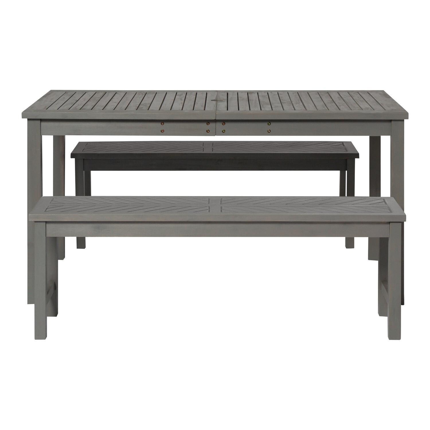Ultimate Patio Wishlake 3 Piece Acacia Patio Dining Set W/ 60 X 32 Inch Rectangular Table - Gray Wash - Front View thumbnail