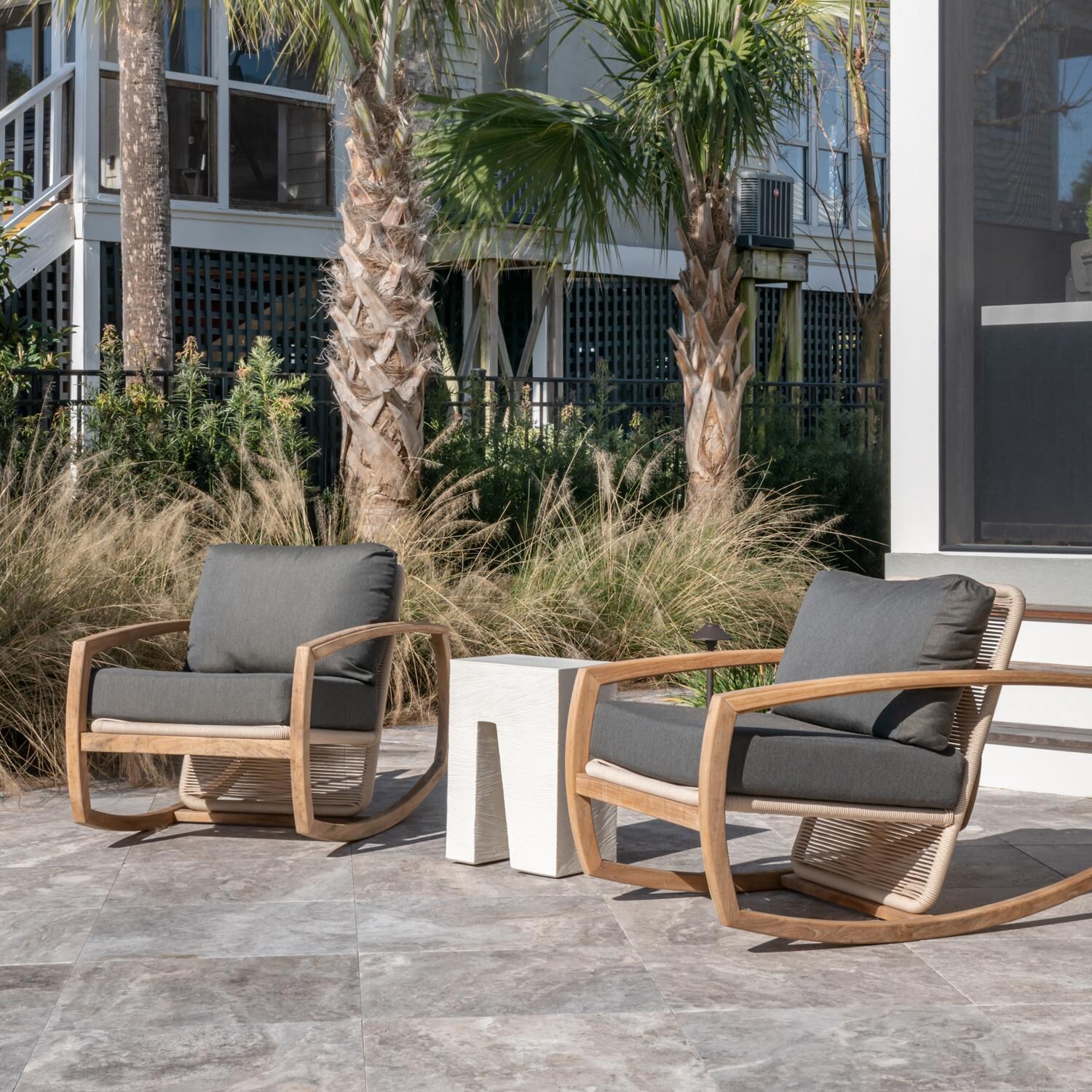 Teak + Table Capri Rocker in Granite - Carbon Cushions Show - Lifestyle thumbnail