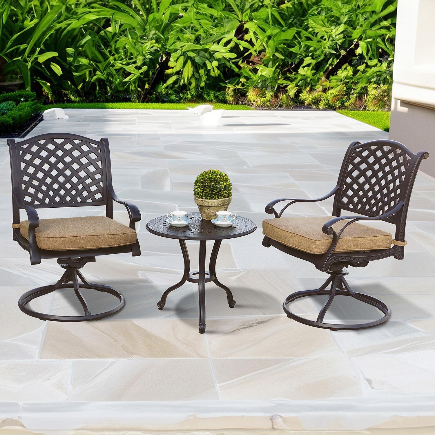 Darlee Nassau 3-Piece Patio Conversation Set with Sesame Cushions and 24 Inch Round End Table - Set - Lifestyle thumbnail
