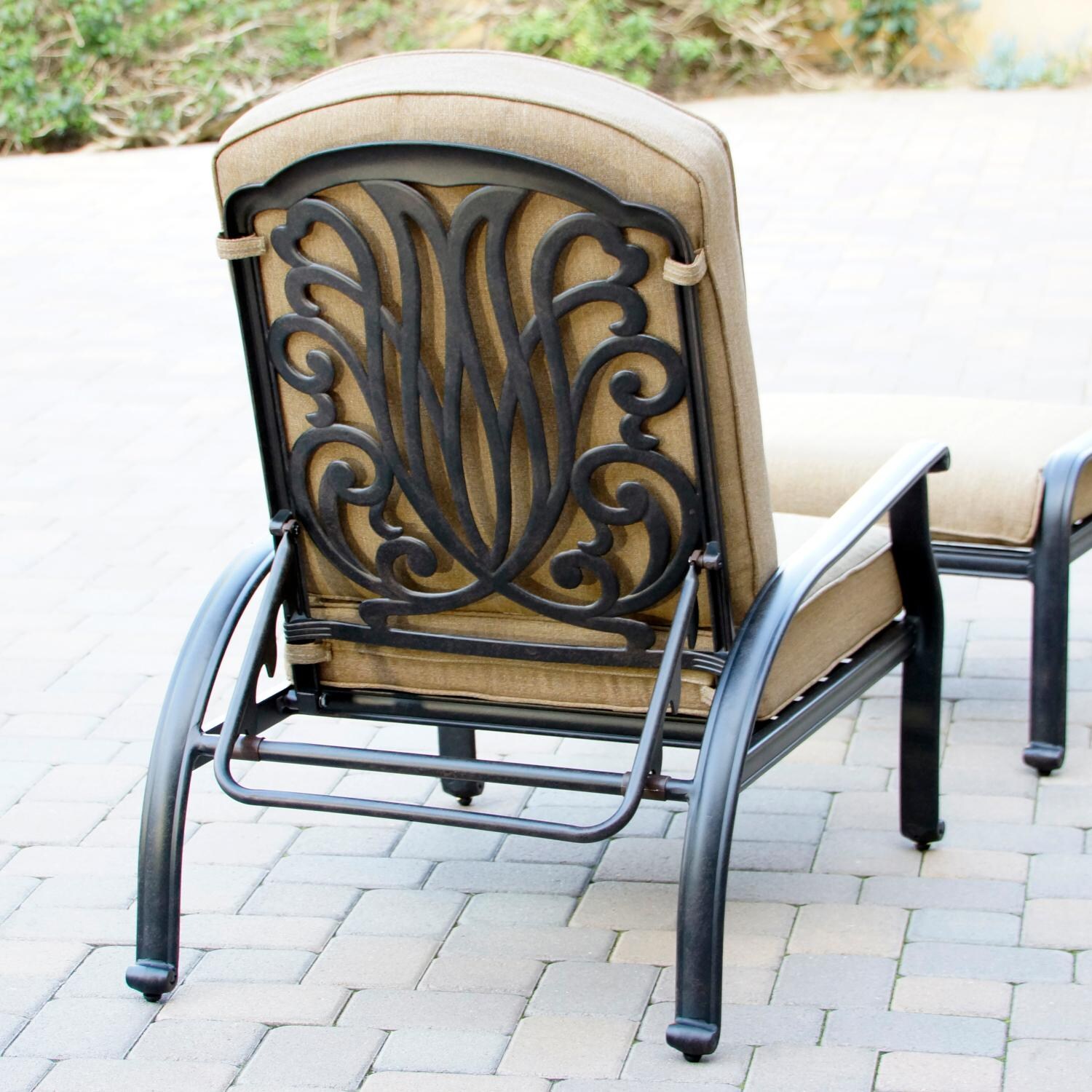 Darlee DL709-1-2 Elisabeth 4 Piece Cast Aluminum Patio Reclining Club Chair And Ottoman Set W/ Sesame Cushions - Back Detail thumbnail