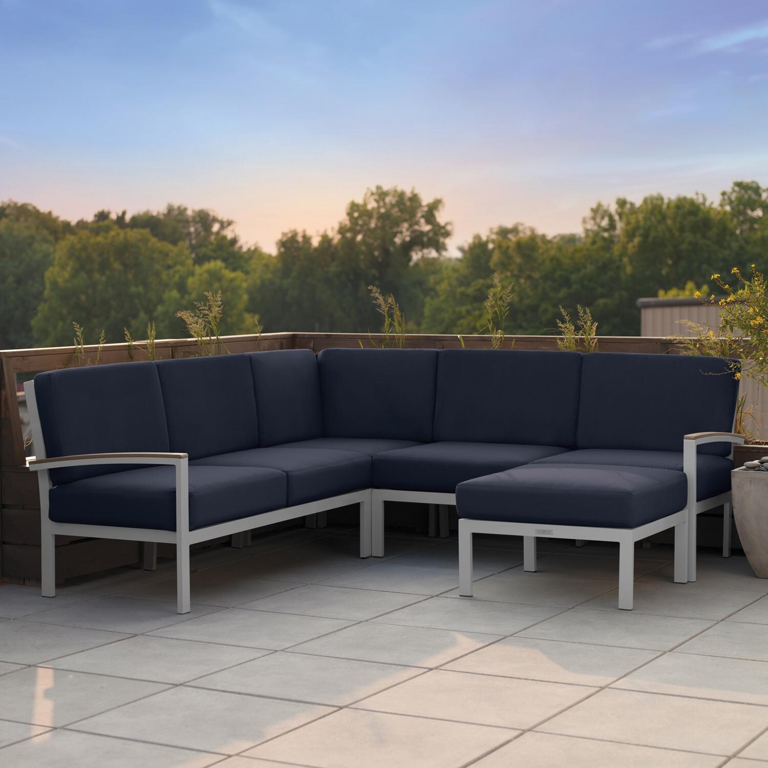 Oxford Garden Travira Modular Flint Ottoman W/ Midnight Blue Sunbrella Cushions - Rooftop thumbnail