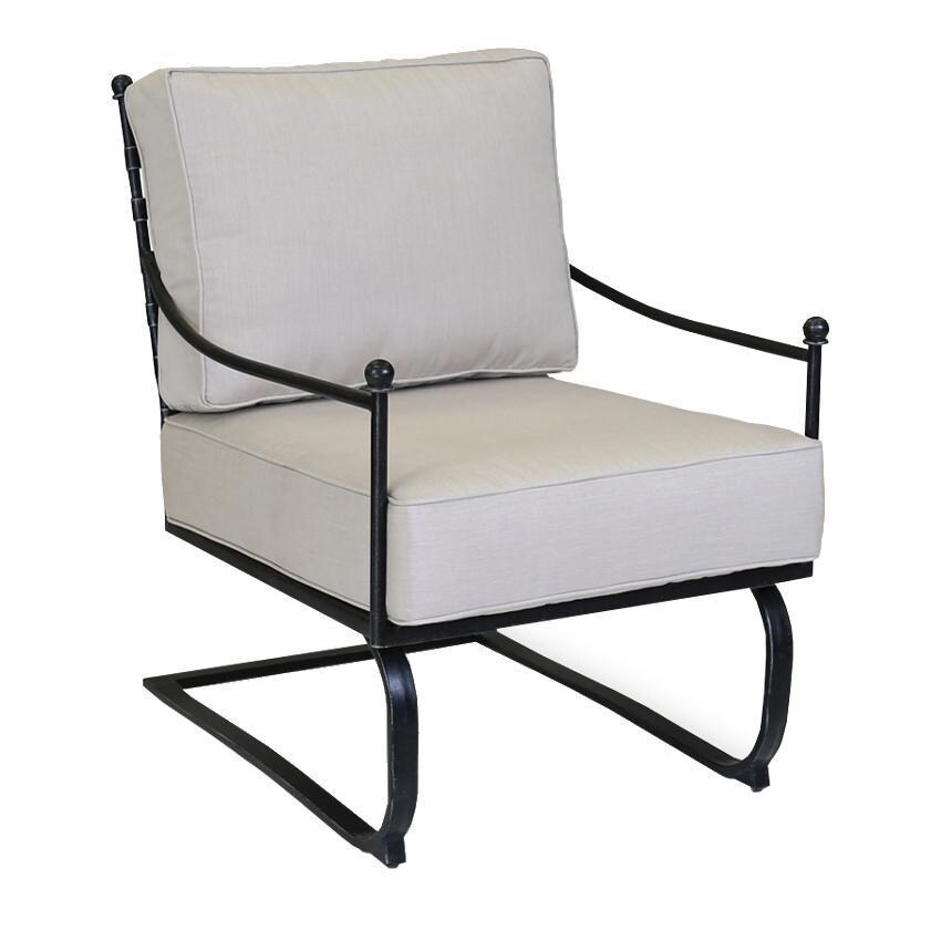 Provence Wrought Iron Rocker Club Chair W/ Sunbrella Canvas Flax Cushions By Sunset West - White Background thumbnail