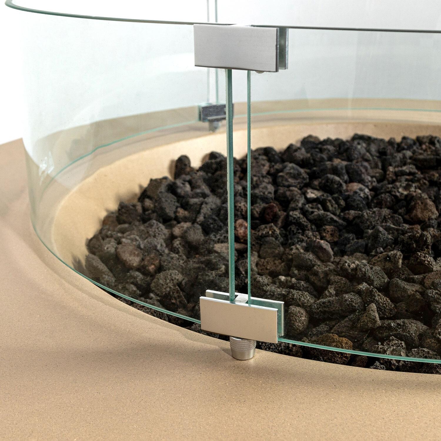 Glenwood 42-in Round Concrete Propane Gas Fire Pit w/ Hidden Propane Tank in Sand by Lakeview Outdoor Designs - Glass Wind Guard Full Mounting Bracket - Detail thumbnail