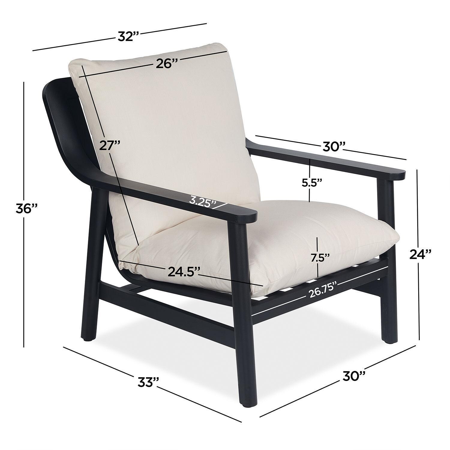 Bay St Louis 30-in Metal Outdoor Oversized Chair Set of 2 in Black W/ Sunbrella Cushions by Lakeview Outdoor Designs - Dimensions - Diagram thumbnail