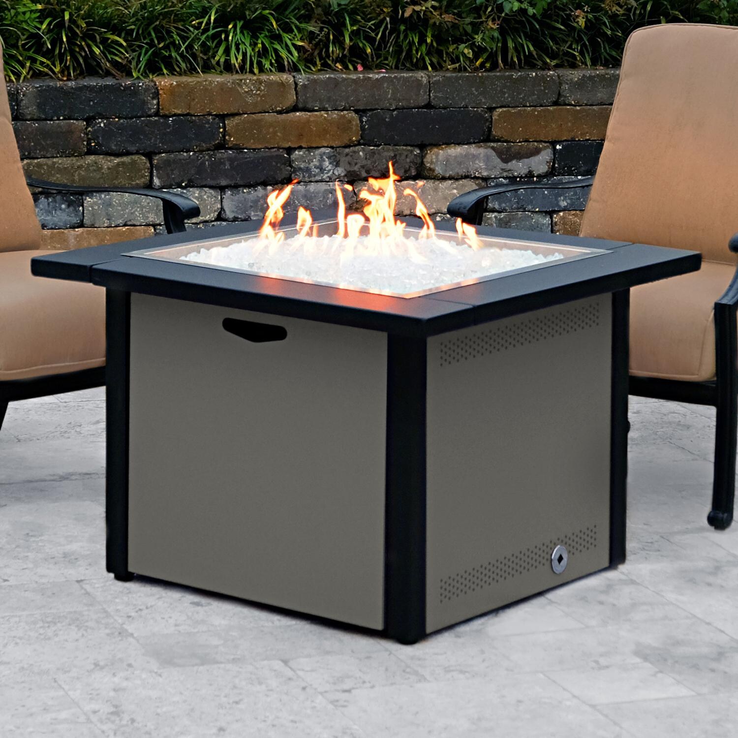 Lakeview Outdoor Designs Challenger 36-Inch Fire Pit Table - Close Up - Shown w/ Optional Clear Fire Glass thumbnail