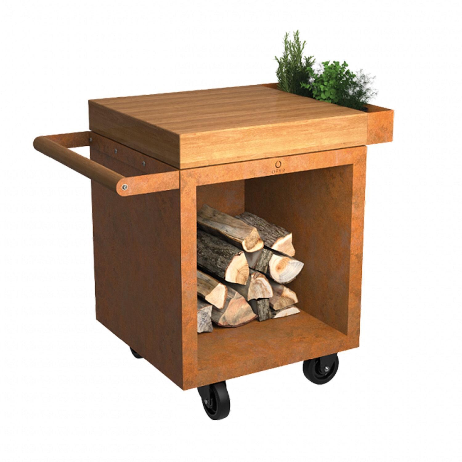 OFYR MP-65-PRO-TW Mise en Place Corten 65 PRO Teak Wood 26 Inch Food Prep Station - Display - White Background thumbnail