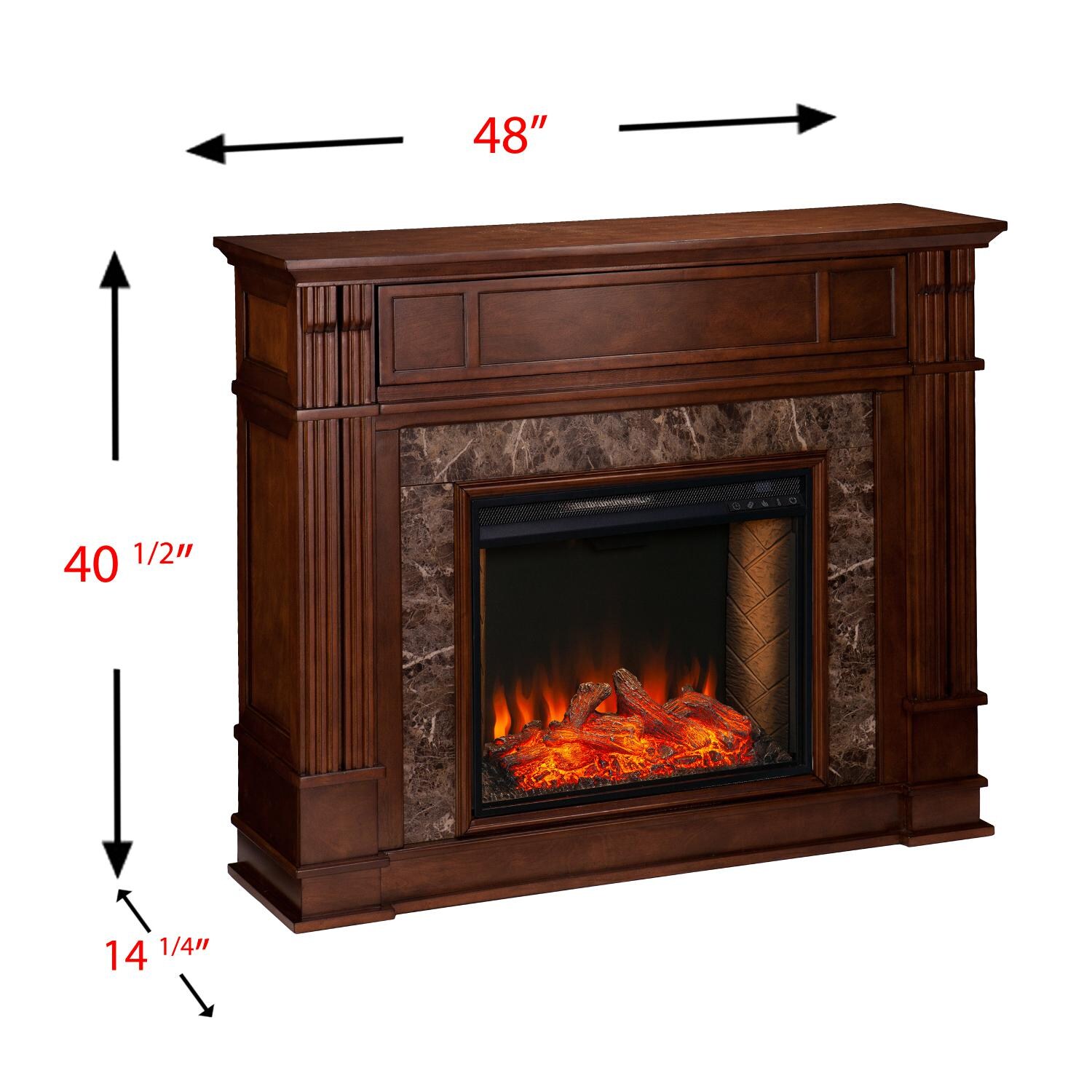 Southern Enterprises FS9321 Highgate 48-Inch Electric Fireplace W/ Alexa-Enabled Smart Firebox - Whiskey Maple - Measurements thumbnail