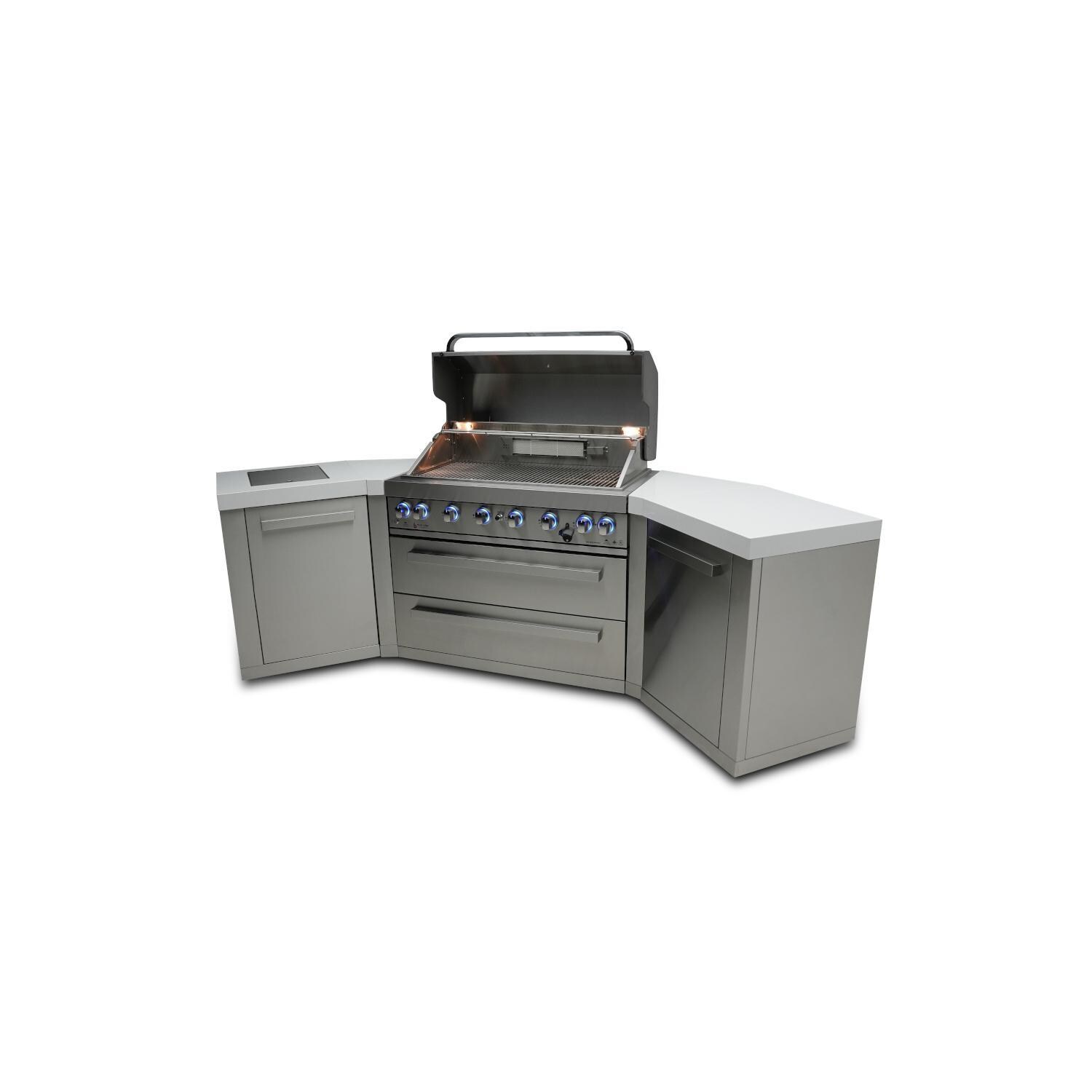 Mont Alpi 805 Natural Gas Island w/ 45 Degree Corners (Ships Propane w/ Conversion Kit) - Hood Open - White Background thumbnail