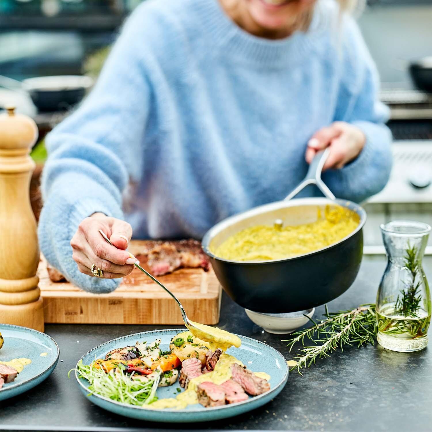 Demeyere 1026933 Black 5 Stainless Steel 2 Qt Saucepan W/Lid - Serving - Lifestyle thumbnail