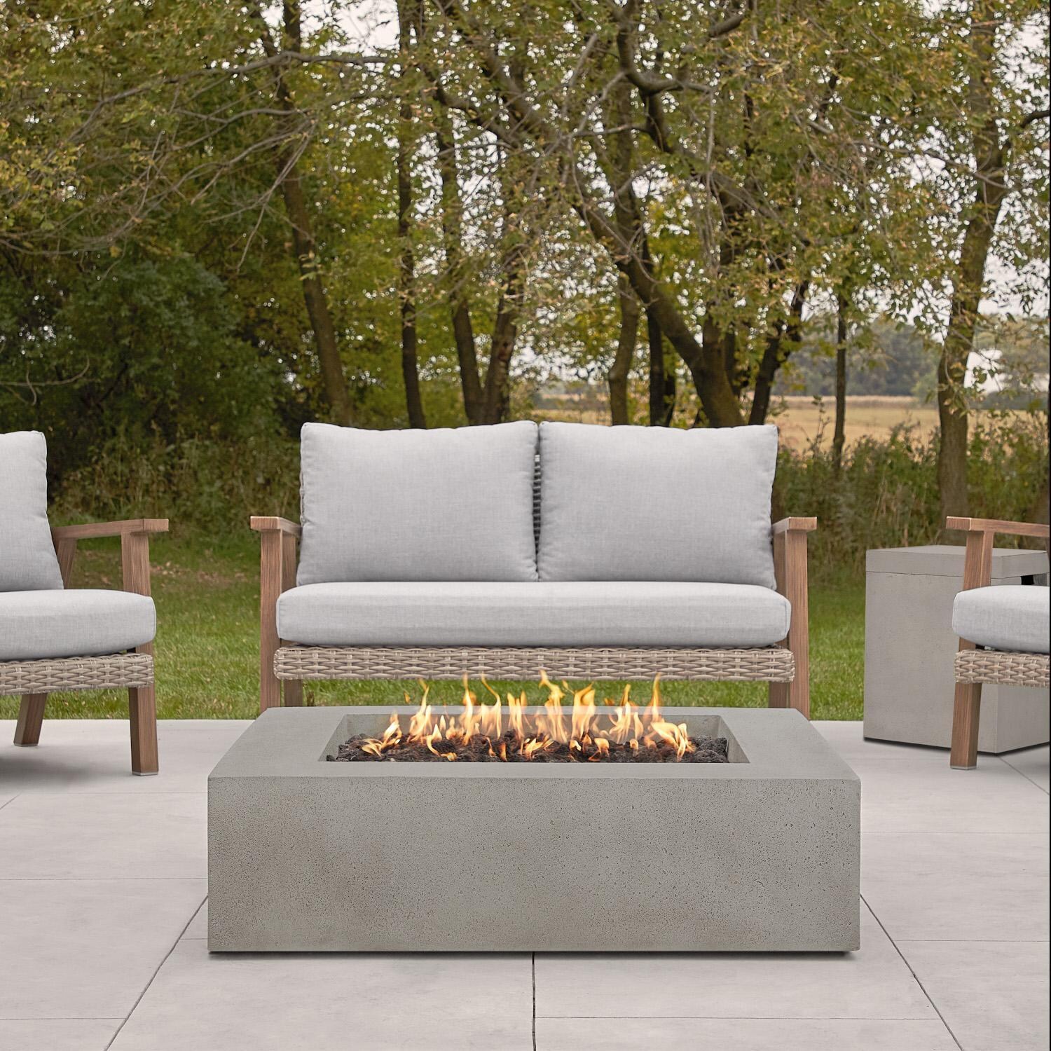 Hillview Bay 42 Inch Square GFRC Propane Fire Pit in Flint by BBQGuys Signature