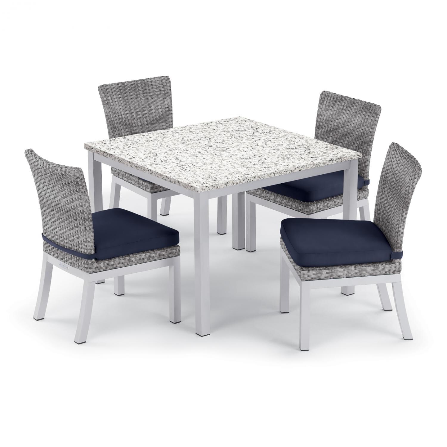 Argento 5 Piece Wicker Patio Dining Set W/ 39 Inch Square Lite-Core Ash Table, Side Chairs & Midnight Blue Cushions By Oxford Garden thumbnail