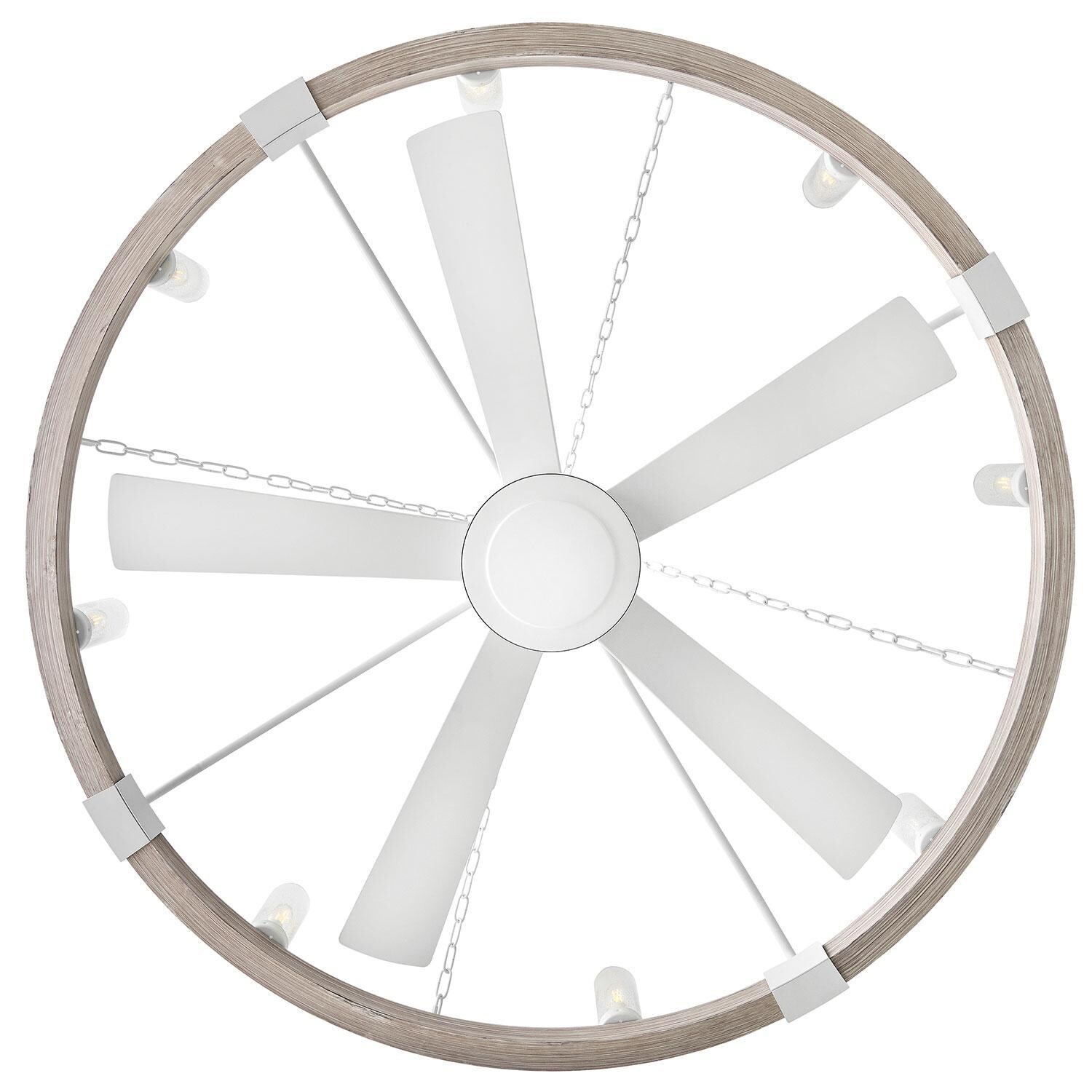 Hinkley Lighting 906144FMW-LWD Sawyer 52-in Indoor / Outdoor Smart Fandelier w/ 44-in Fan & LED Lighting - Matte White - Overhead View - White Background thumbnail