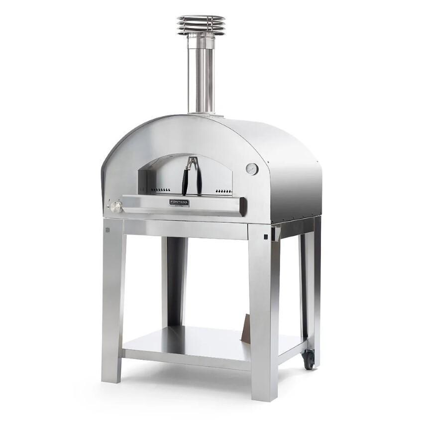 Fontana Forni FTFIR-H-S Firenze Hybrid Pizza Oven - Stainless Steel - On Portable Cart (Optional) - White Background thumbnail