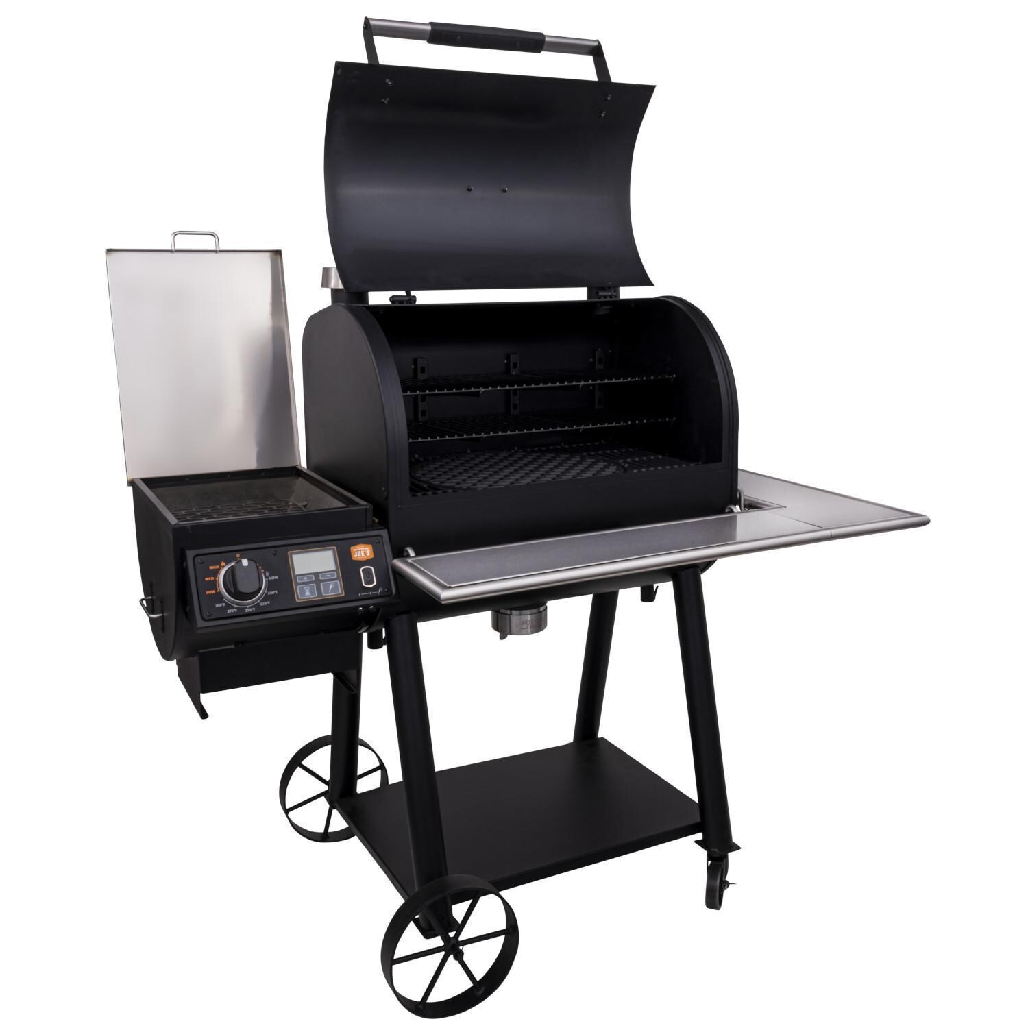 Oklahoma Joe's 21202125 Anthem Series Rider DLX Limited Pellet Grill - Angled Open Hood & Hopper thumbnail