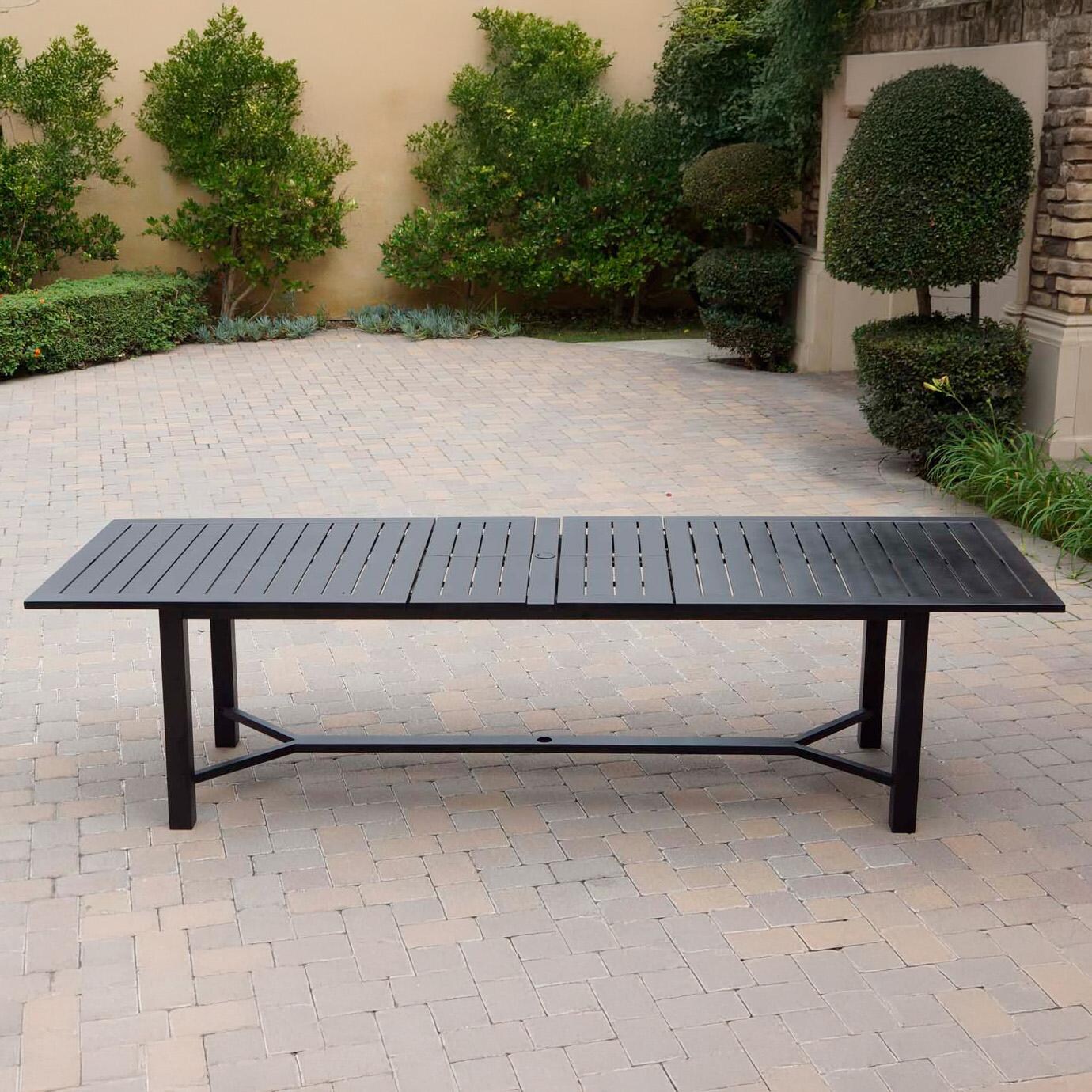 Palm Springs 11 Pc Aluminum Dining Set in Antique Bronze/Beige by Darlee - Table Extended - Lifestyle thumbnail