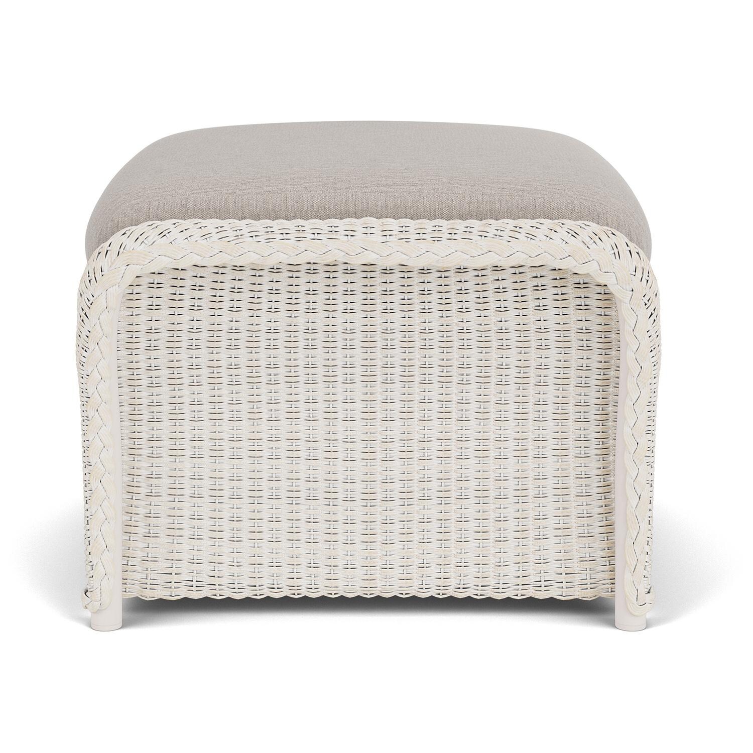 Lloyd Flanders Weekend Retreat Woven Ottoman in Antique White Finish W/ Remy Cloud Fabric - Side thumbnail