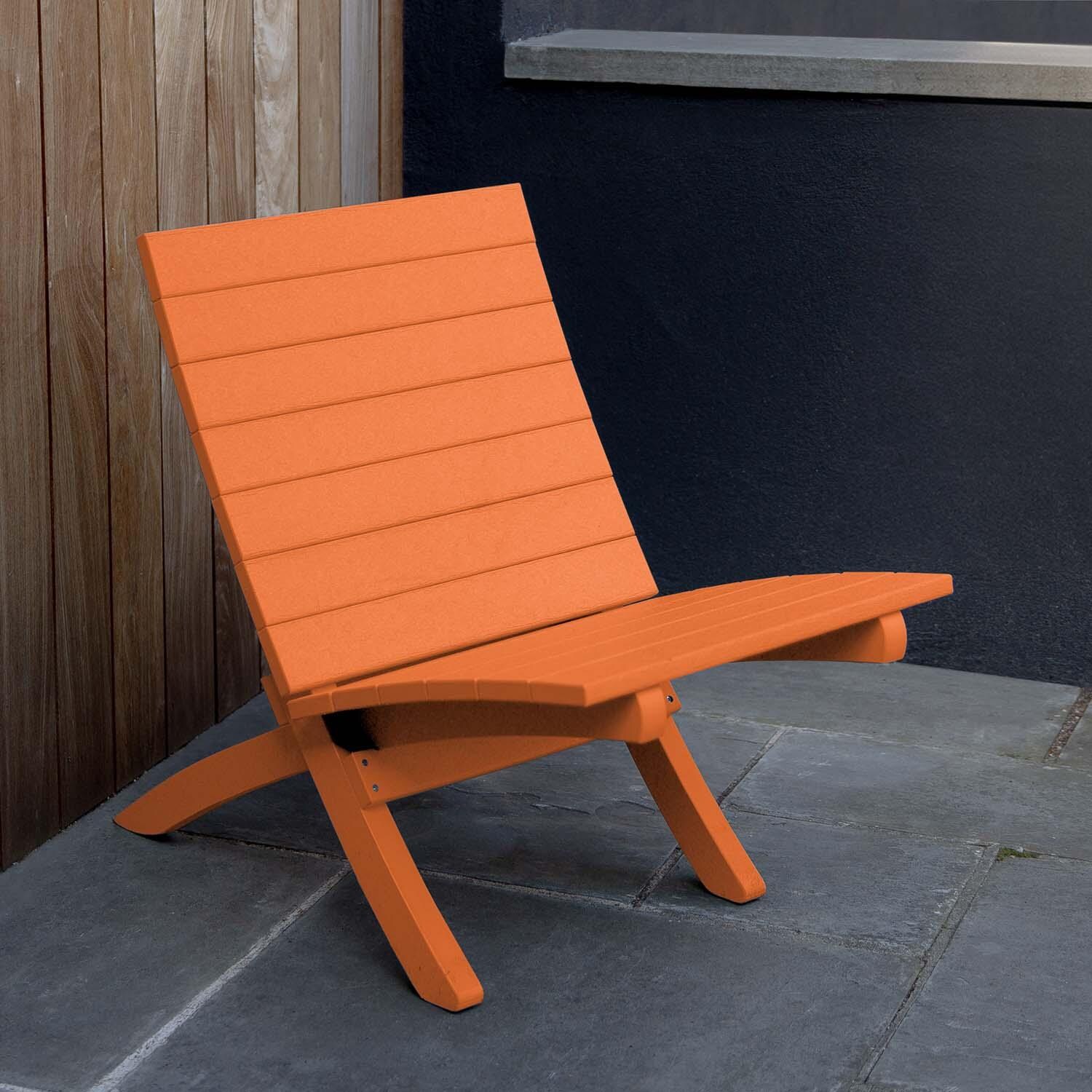 Hazel Cove Recycled Plastic Folding & Stacking Dining Side Chair in Citrus Orange by Lakeview Outdoor Designs - Right Side View - Lifestyle thumbnail