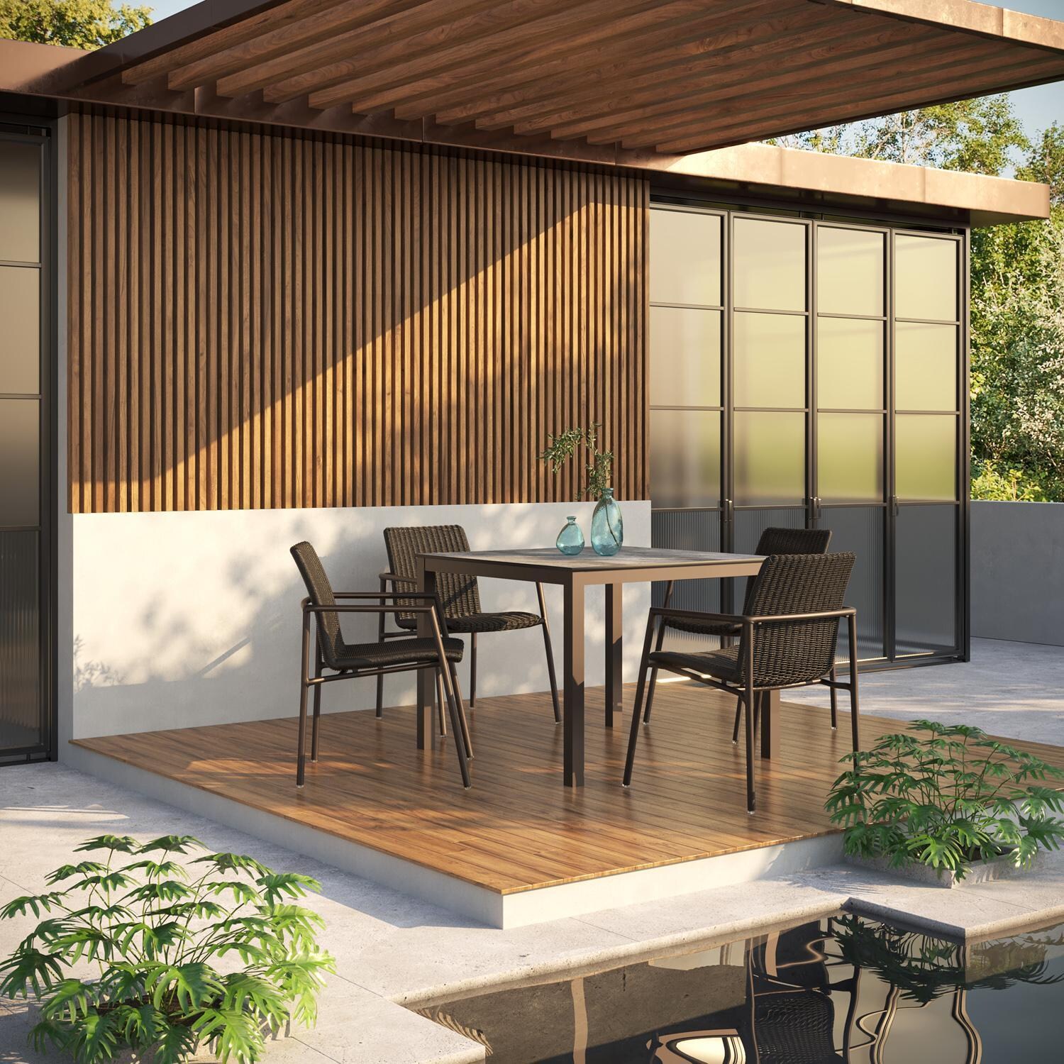 Oxford Garden Travira 40 Inch Carbon Aluminum Dining Table W/ Skyline HPL Table Top - Outdoor Dining thumbnail