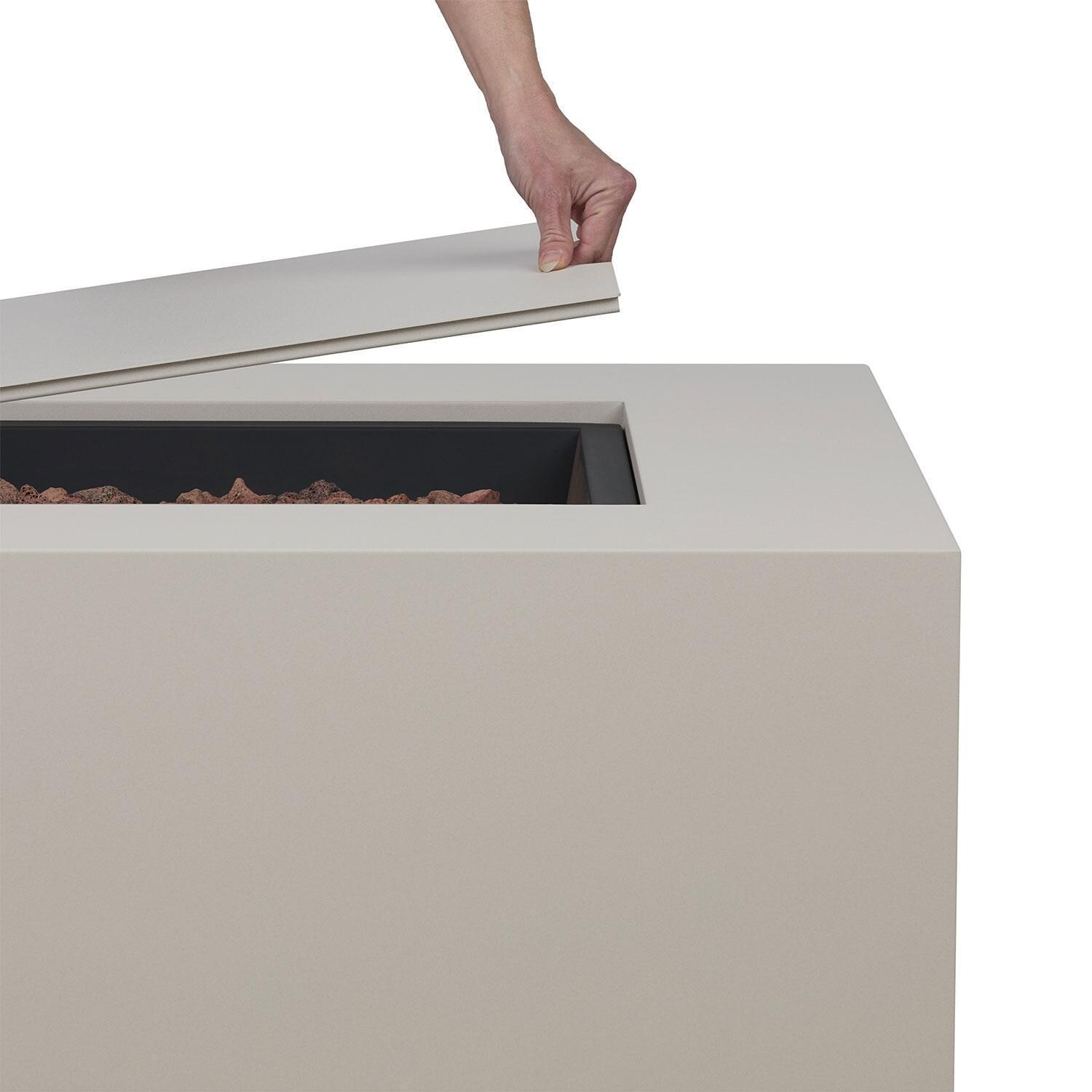 Elysian 50-in Rectangular Steel Propane Fire Pit Table in Light Sand by Lakeview Outdoor Designs - Easy Drop-In Lid - Detail thumbnail