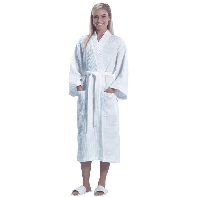 Terry Town Waffle Weave Kimono Robe Extended Size - White