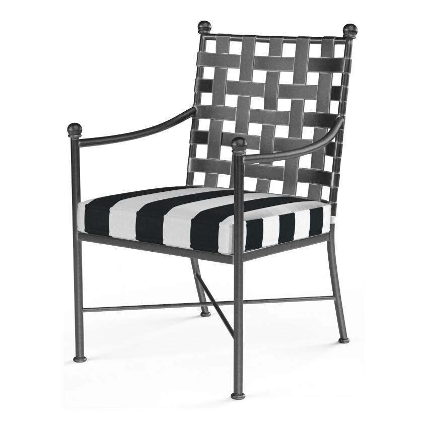 Provence Wrought Iron Dining Arm Chair w/ Self Welt Grade B in Pewter/Cabana Classic by Sunset West