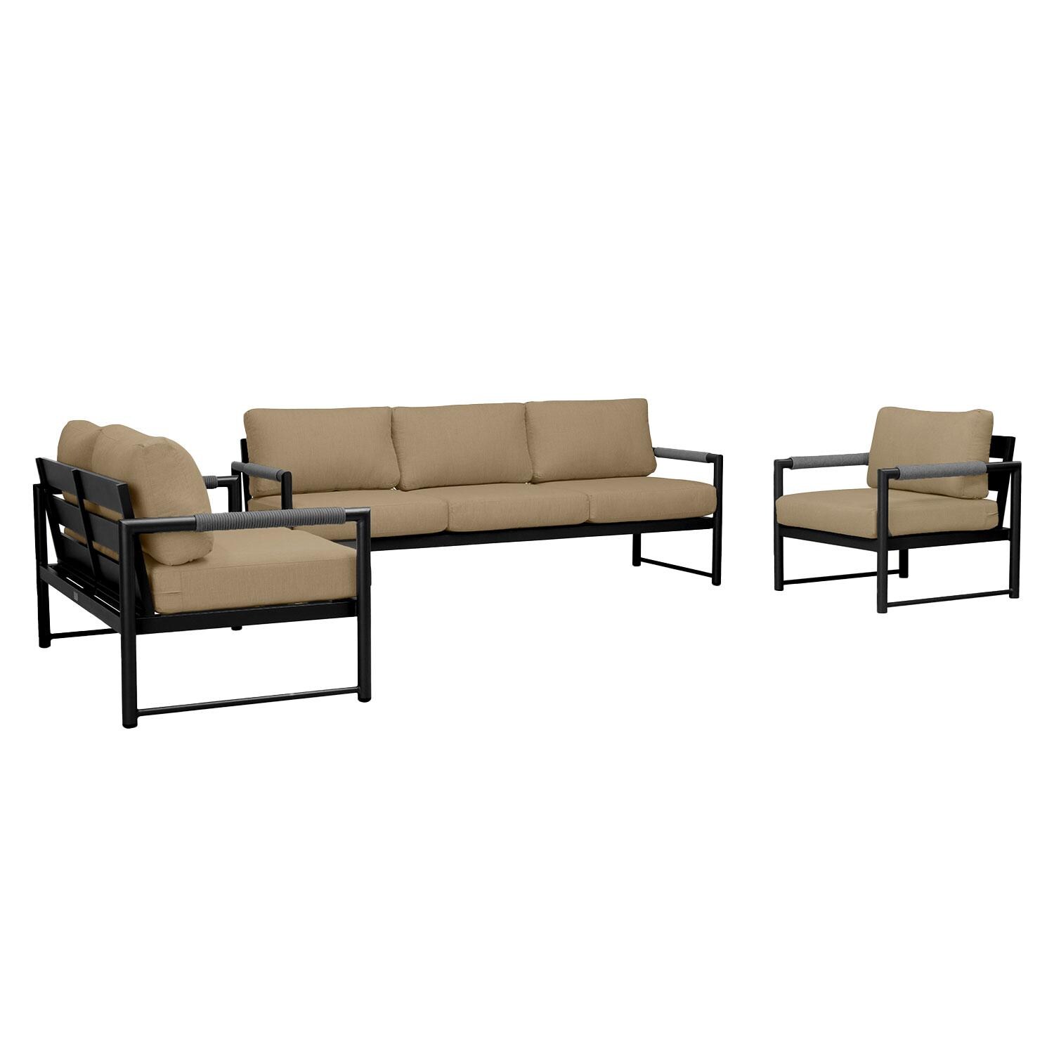 Lakeview AVEBAY-BK-CO-SET143-HB Avenue Bay Black/Carbon 3 Pc Sofa Loveseat Set - Heather Beige - Angled - White Background thumbnail