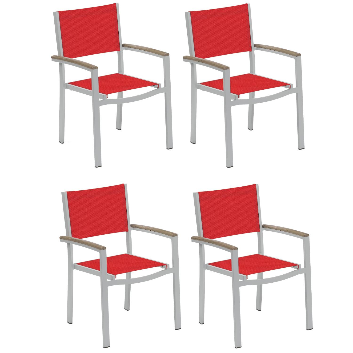 Travira 4 Pc Aluminum Patio Dining Arm Chair Set w/ Tekwood Vintage Arm Caps By Oxford Garden - Red Sling