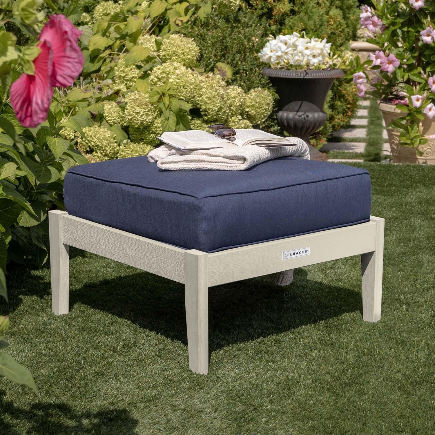 Blushing Bay Recycled Plastic Ottoman in Spectrum Indigo/Whitewash by Lakeview Outdoor Designs