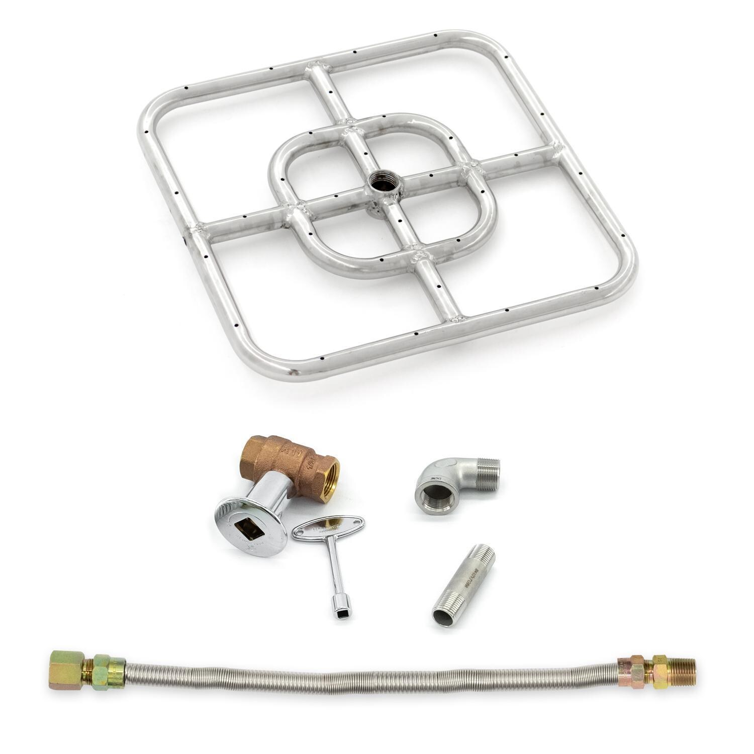 BBQGuys Signature Stainless Steel 12-Inch Square Natural Gas Double-Ring Burner W/ Connection Kit image