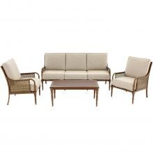 Arabella 4 Piece Aluminum Patio Conversation Set W/ Sofa, 2 Club Chairs & Sunbrella Cast Ash Cushions By Lakeview Outdoor Designs image