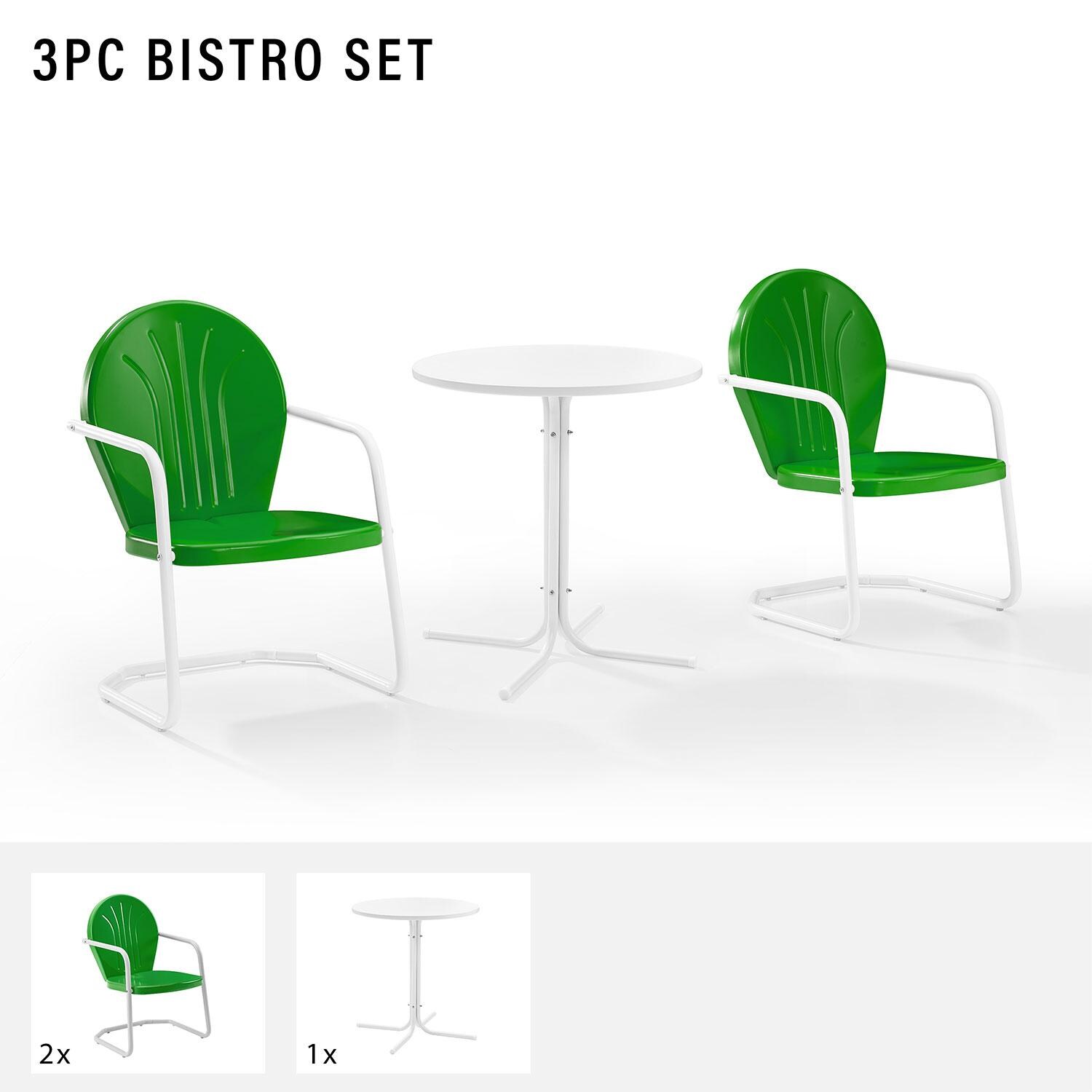 Ultimate Patio UP-32241GR 3Pc Retro Outdoor Bistro Set in Kelly Green - Included in Set (Two Chairs and Table) - Diagram thumbnail