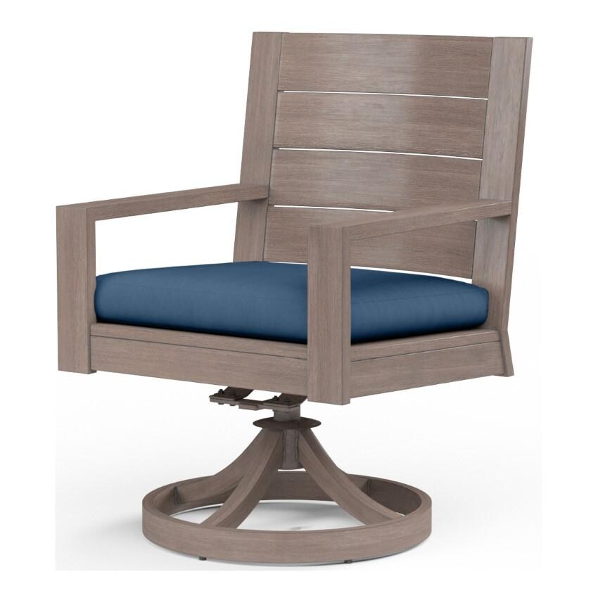 Laguna Aluminum Swivel Dining Arm Chair w/ No Welt in Driftwood/Spectrum Indigo by Sunset West - White Background thumbnail