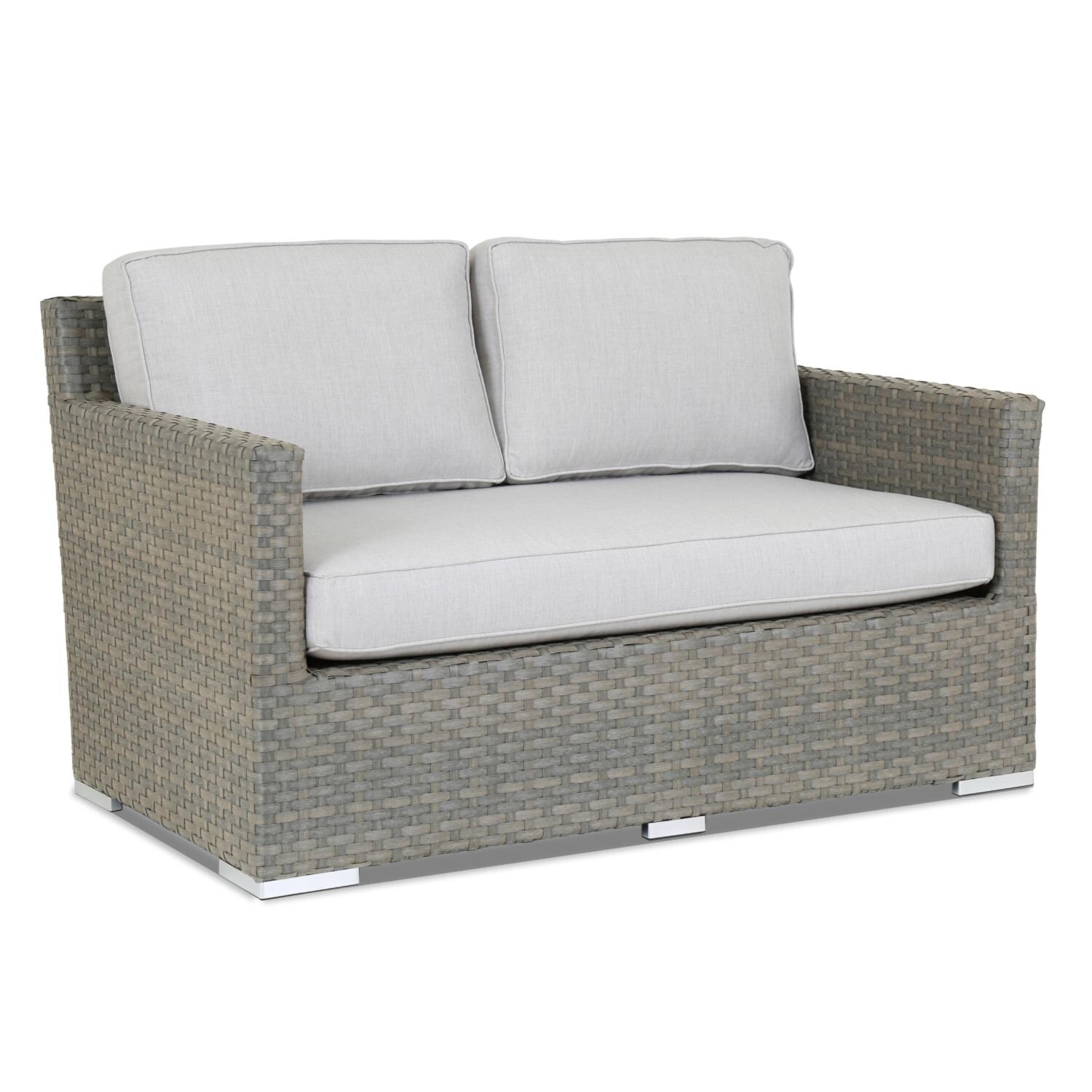 Majorca Wicker Patio Loveseat W/ Sunbrella Cast Silver Cushions By Sunset West thumbnail
