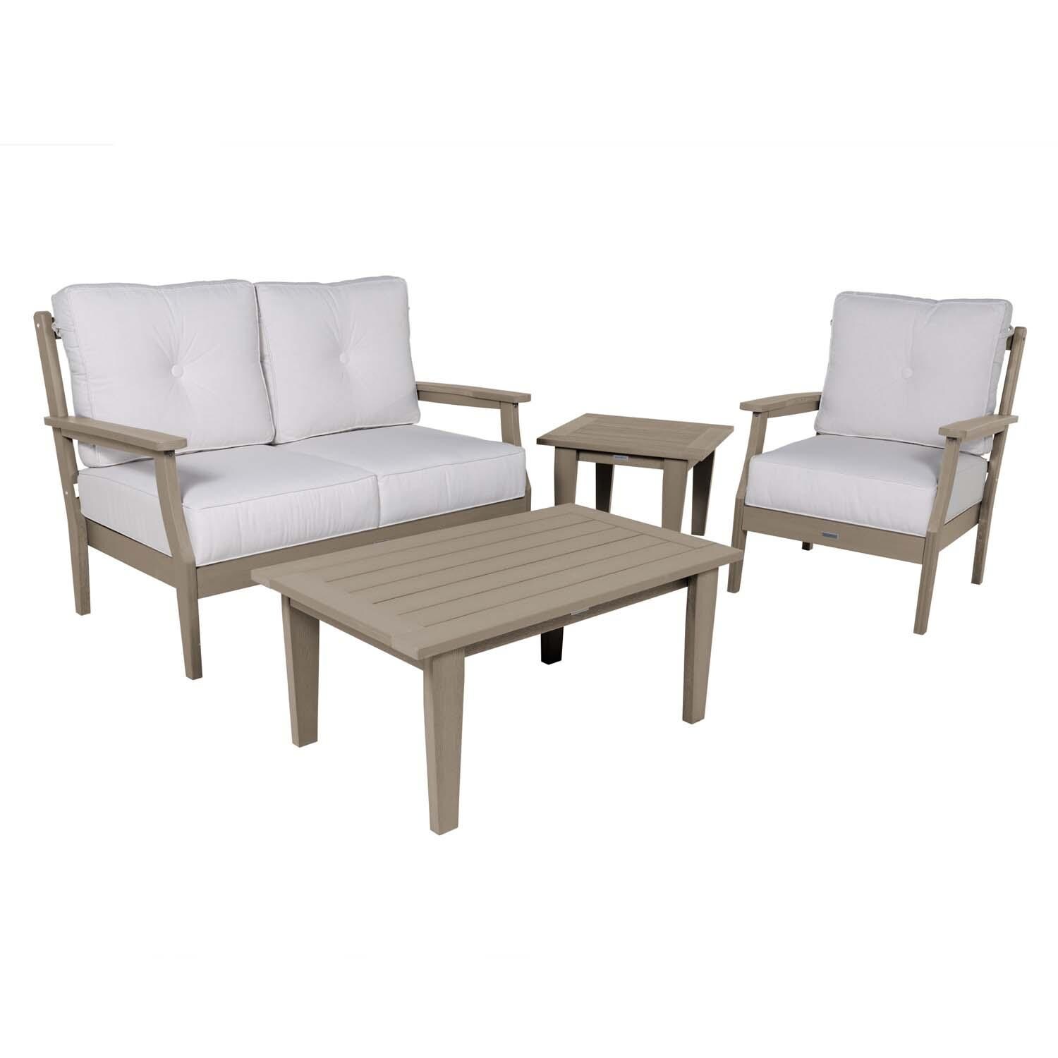 Blushing Bay 4 Pc Recycled Plastic Seating Set in Bliss Linen/Woodland Brown by Lakeview Outdoor Designs - White Background thumbnail