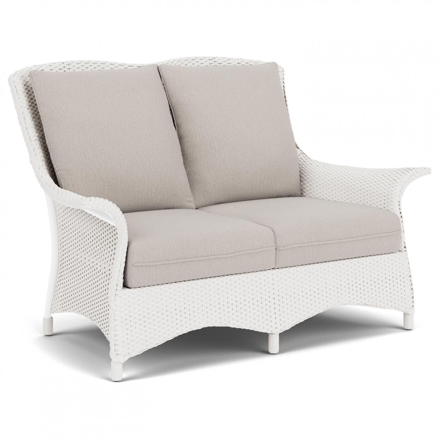 Lloyd Flanders Mandalay Loveseat in White Finish with Remy Cloud fabric - Angled thumbnail