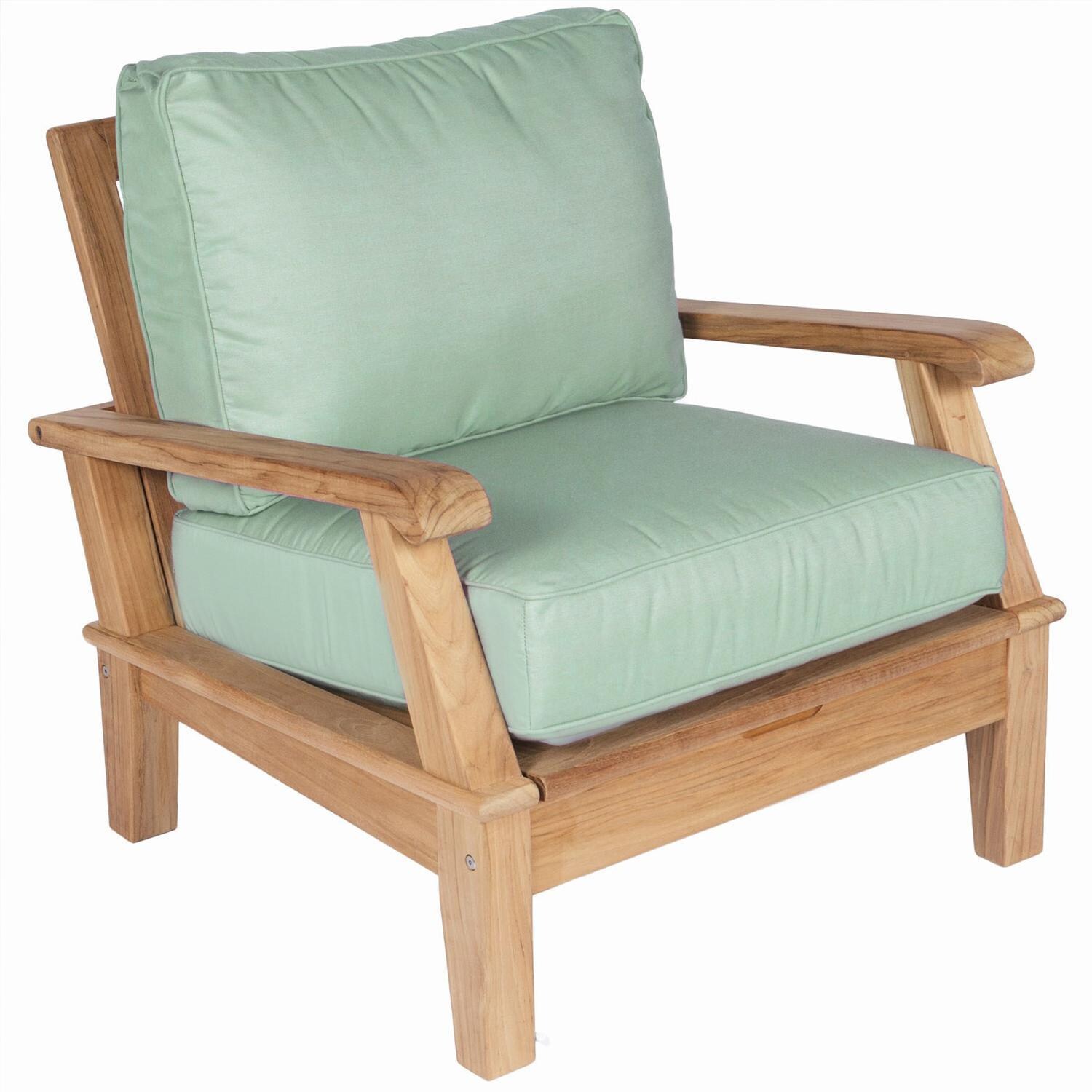 Royal Teak Collection Miami 2 Pc Teak Seating Set w/ Ottoman in Canvas Spa - Chair - White Background thumbnail