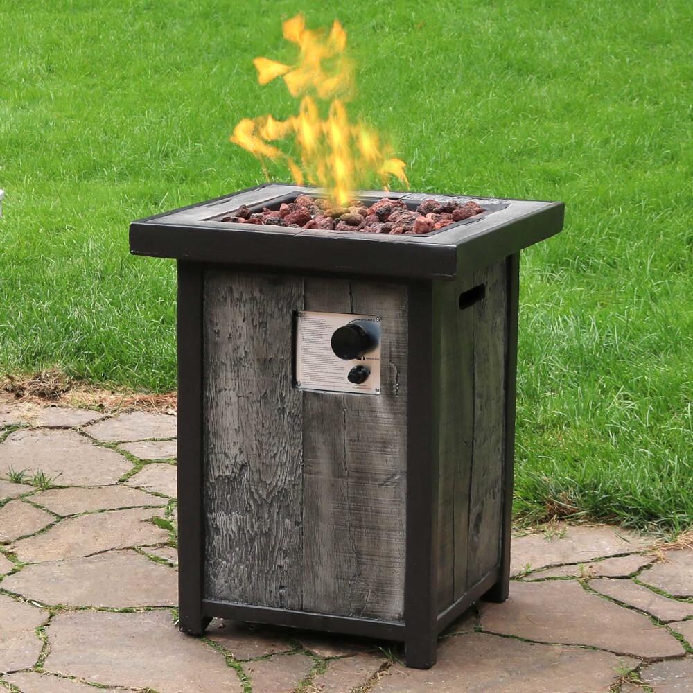 Ultimate Patio 20-Inch Square Weathered Wood Propane Gas Fire Pit Table thumbnail