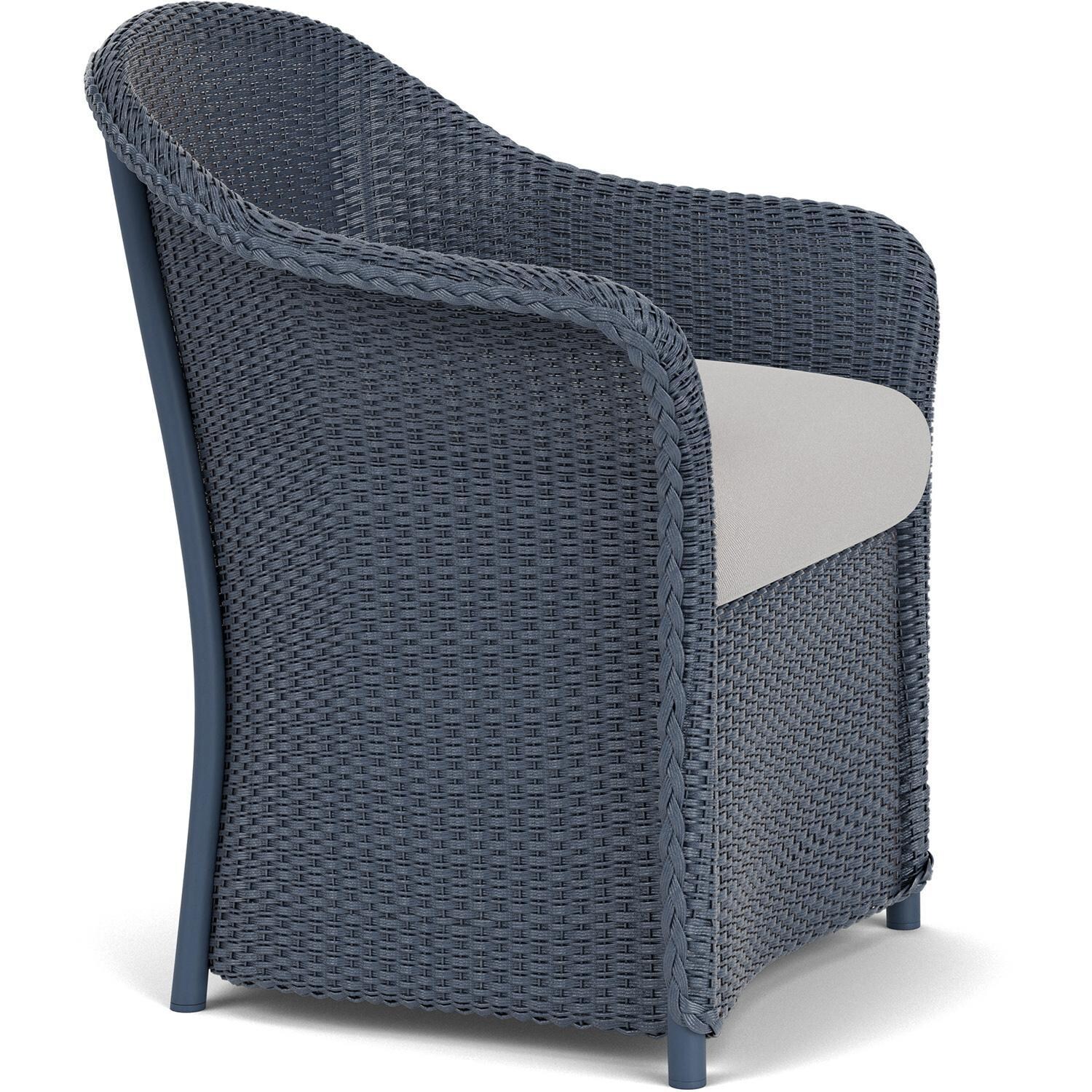 Lloyd Flanders Weekend Retreat Dining Armchair in Denim Blue Finish W/ Tundra Dove Fabric - Angled thumbnail