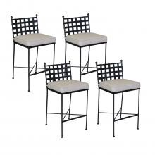 Provence 4 Piece Wrought Iron Patio Bar Stool Set W/ Sunbrella Canvas Flax Cushions By Sunset West image