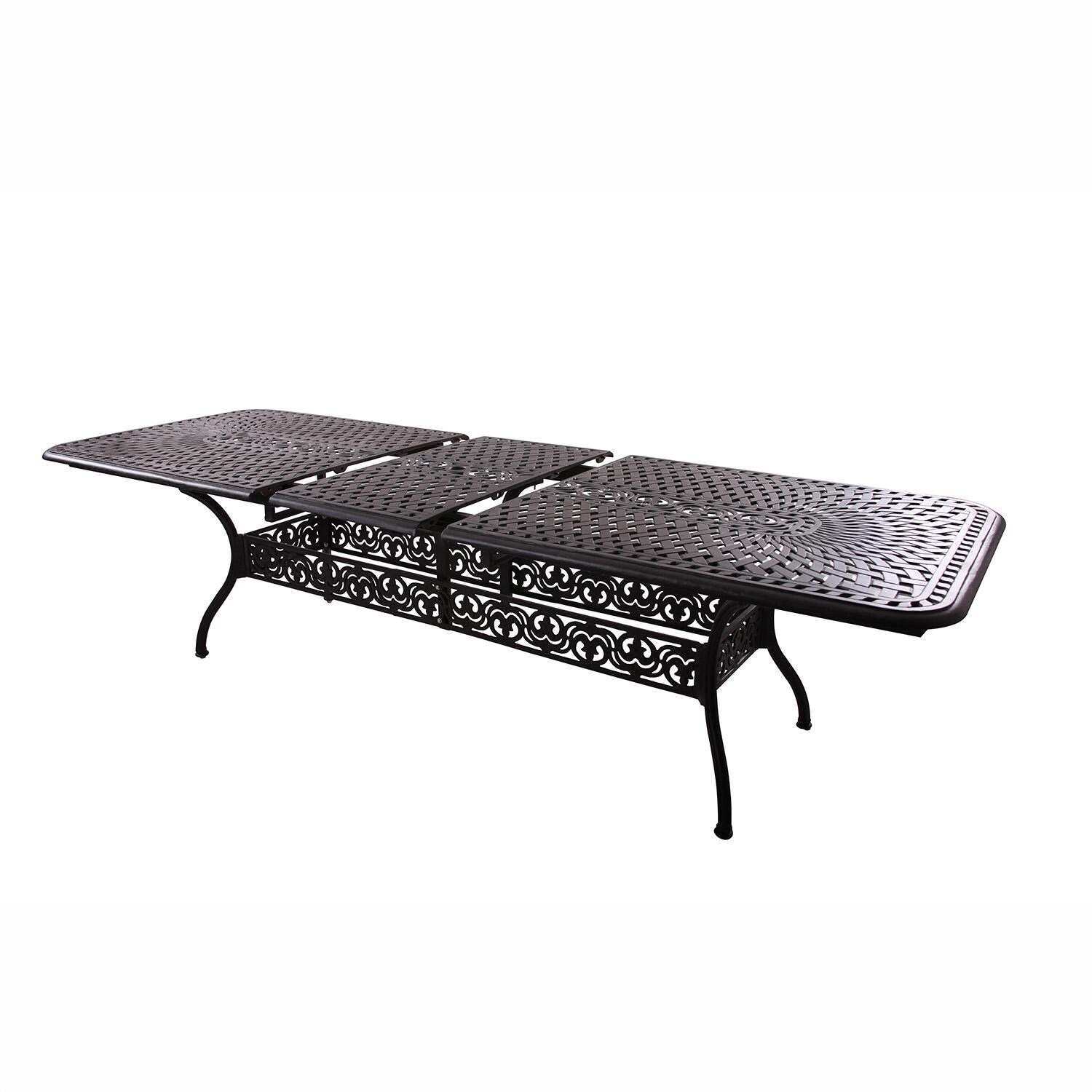 Darlee Sedona 11 Pc Cast Aluminum Patio Dining Set w/ 92 x 42 Inch Rectangular Extension Table & Beige Canvas Cushions - Table Extended - White Background thumbnail