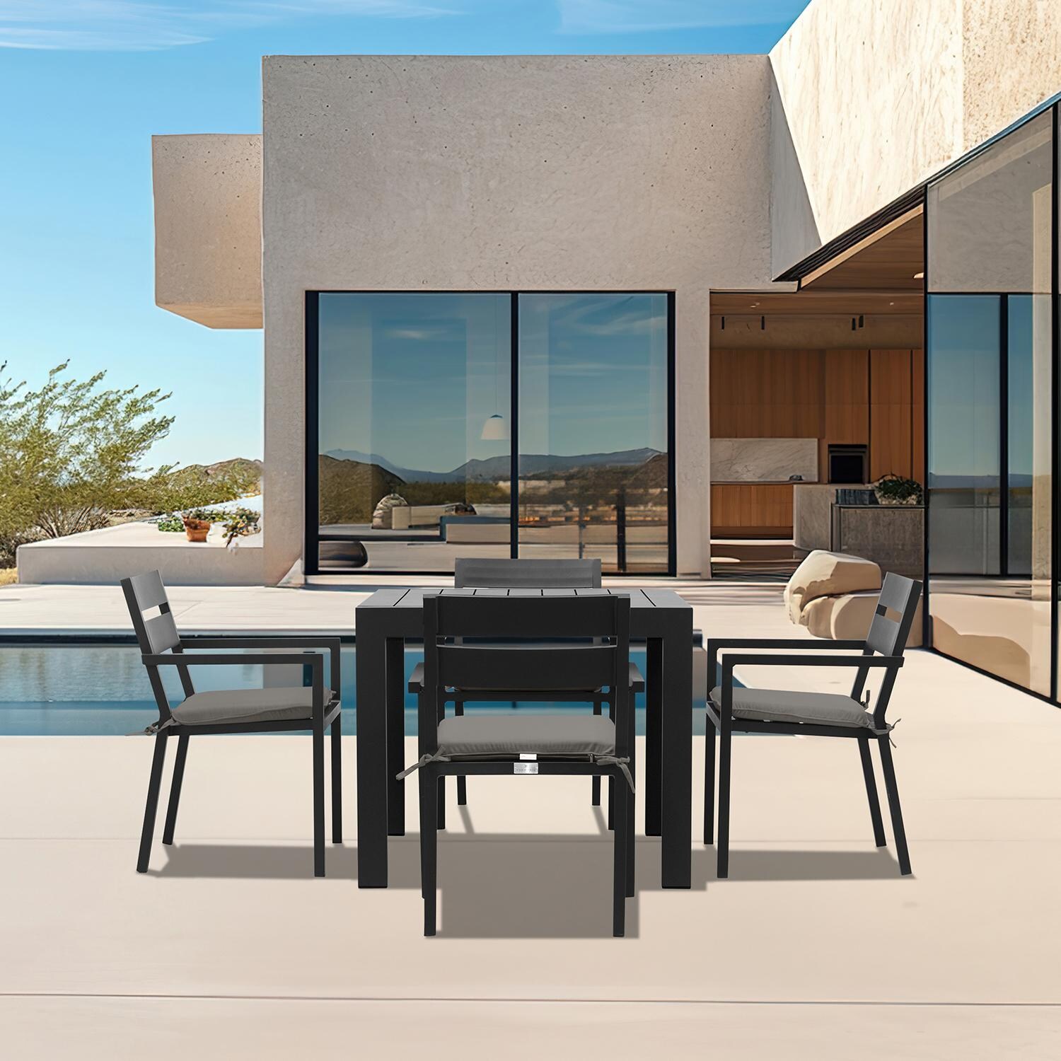 Calm Bay Classic 5 Pc Square Dining Set in Black/Canvas Charcoal by Lakeview - Lifestyle thumbnail