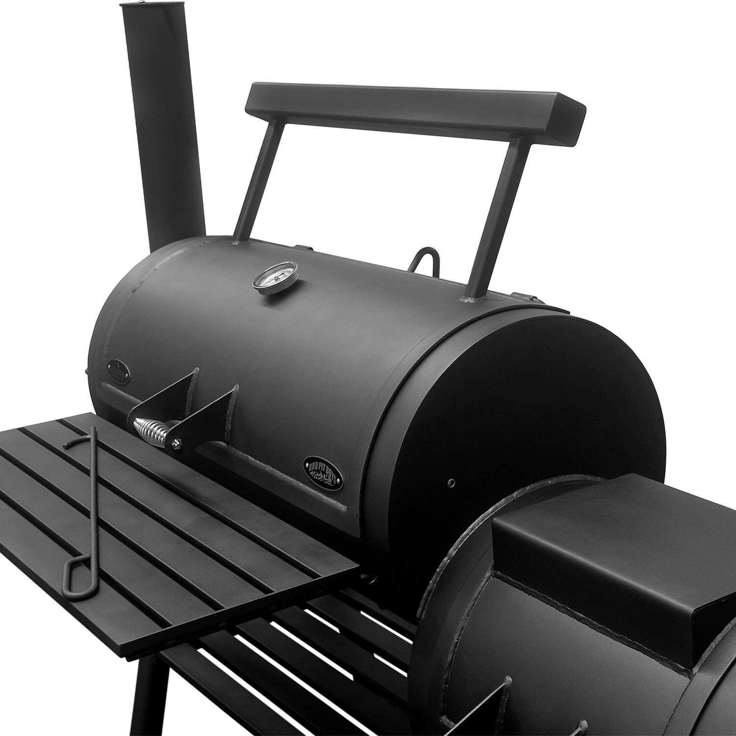 2001 - BBQ Pit Boys Yosemite Offset Charcoal Smoker - Right Side Angled Close-Up thumbnail